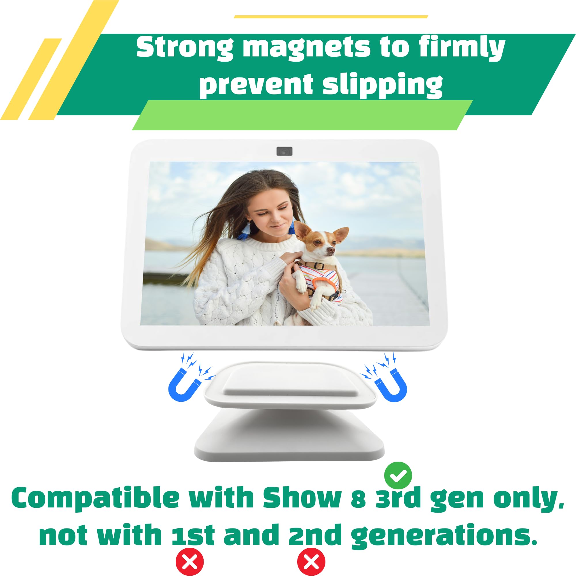 Sintron Adjustable Magnetic Stand Mount White For Sh?W 8 3Rd Gen, Smart Display Stand Holder With 360 Degree Rotation, Swivel &
