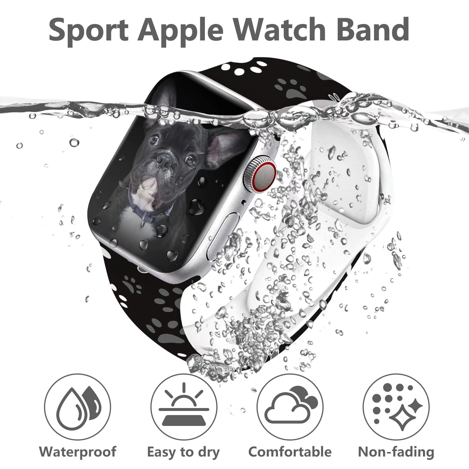 Dog Paws Sport Watch Band Compatible With Apple Watch 42Mm 44Mm 45Mm Women Replaceable Silicone Smartwatch Straps For Iwatch Ser