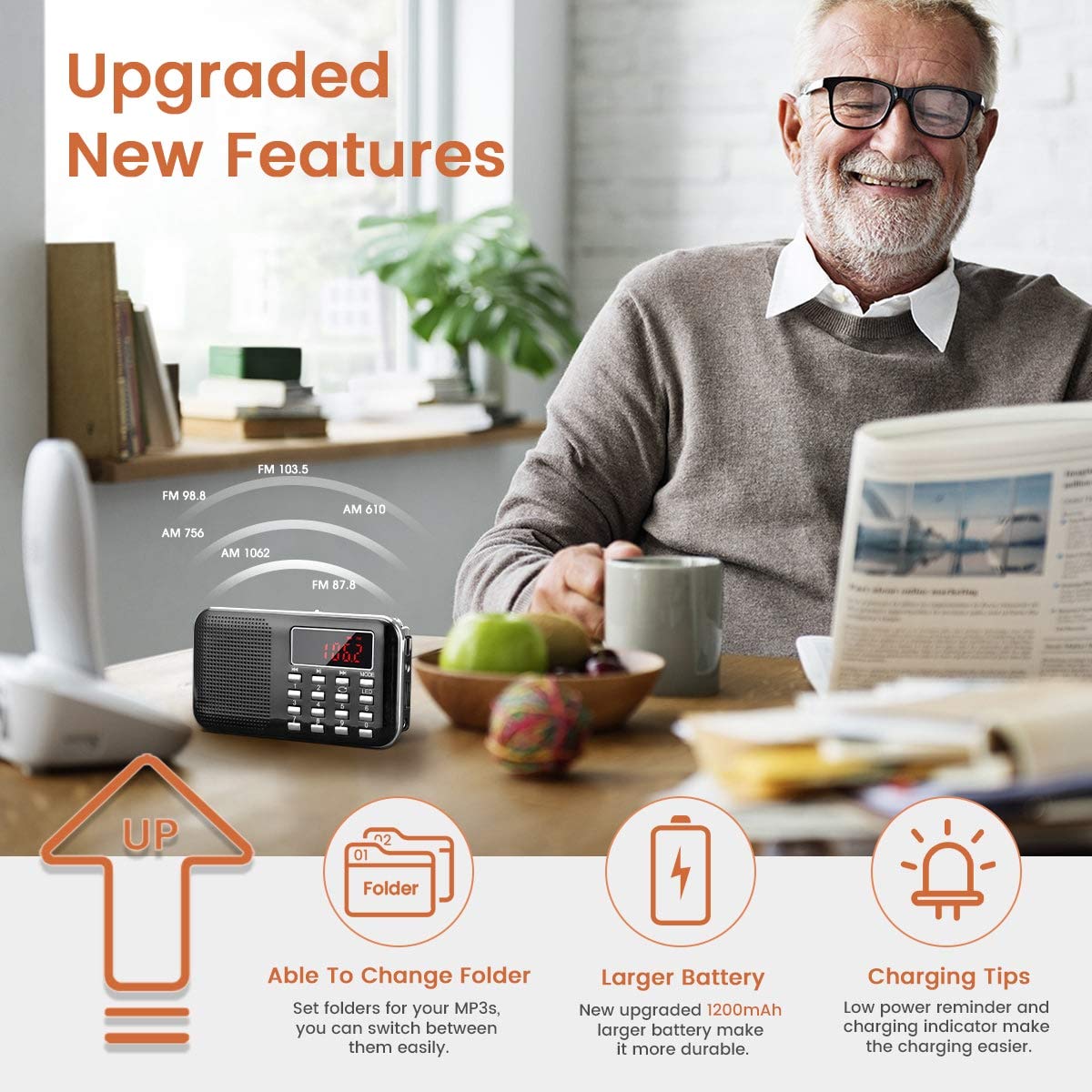 Mini Portable Radio Am Fm Pocket Radio With Mp3, Led Flashlight, Digital Radio Speaker Support Micro Sd/Tf Card/Usb, Auto Scan S