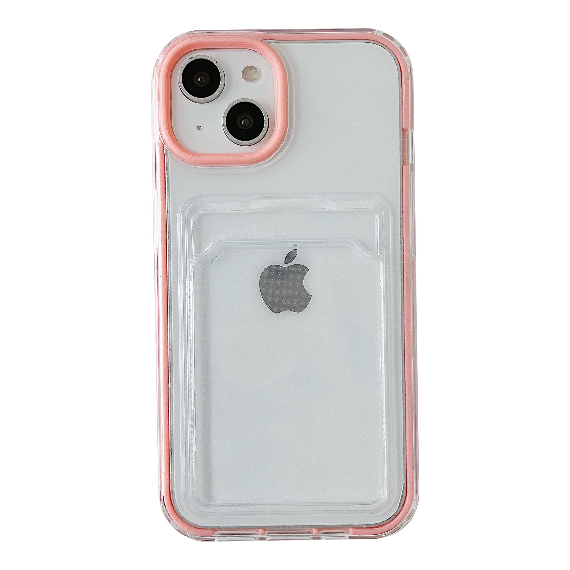 Caseative Candy Color Card Holder Clear Shockproof Soft Compatible With Iphone Case (Pink,Iphone 13)