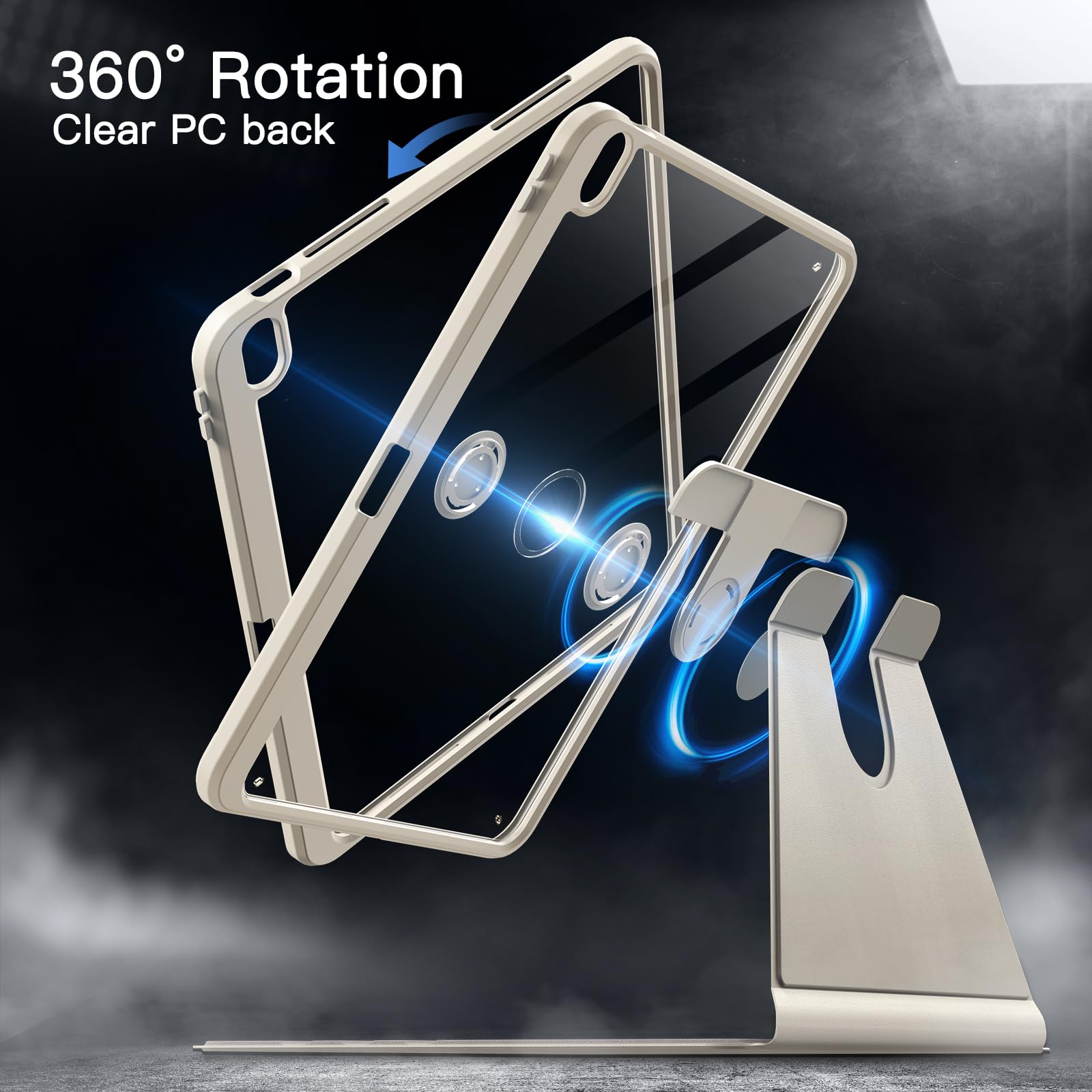 Jetech Rotating Case For Ipad Air 13-Inch M2 (2024) With Pencil Holder, 360 Degree Rotation Protective Stand Cover Clear Back, A