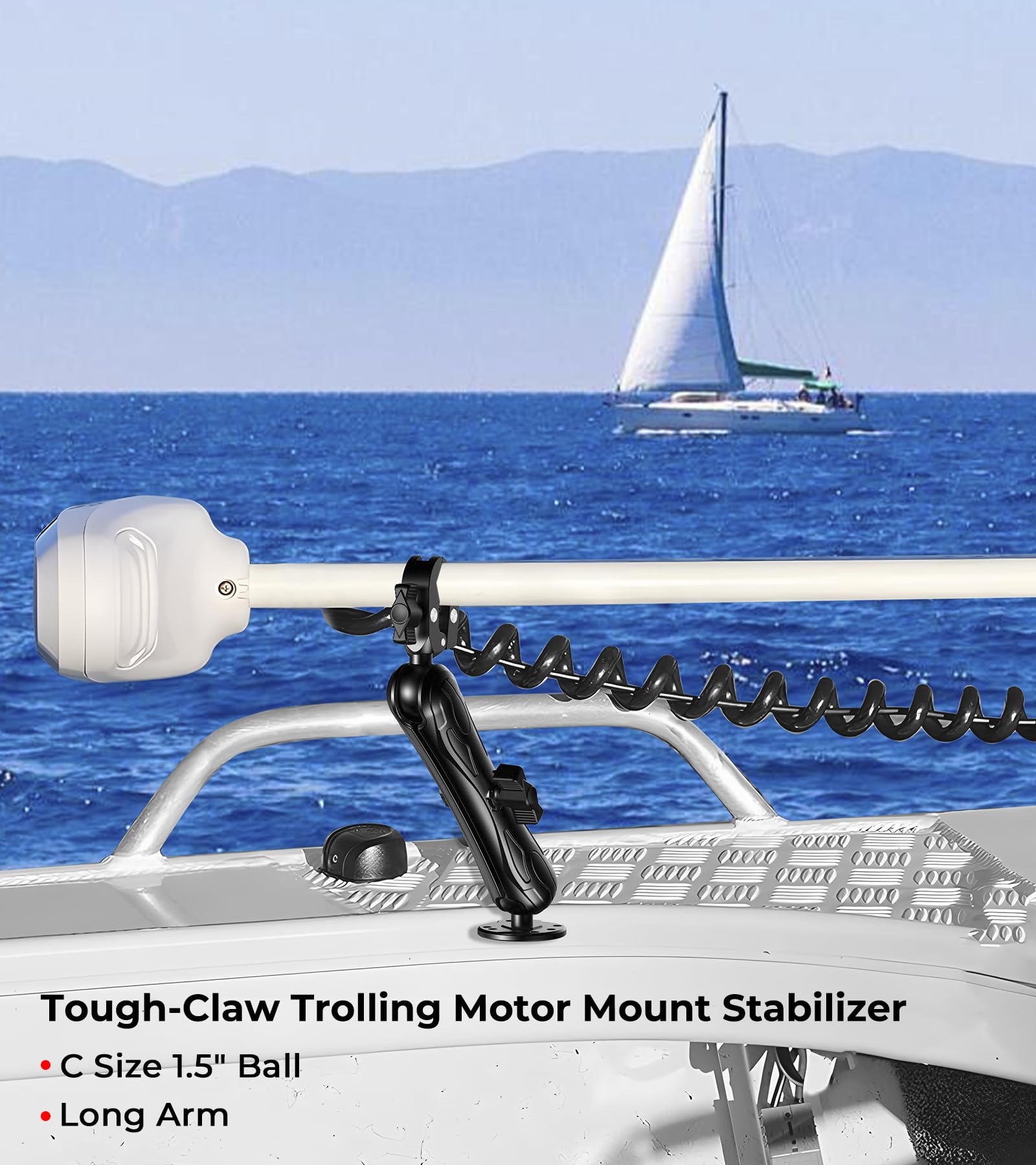 Vazeswin Aluminum Alloy 1.5'' Ball Trolling Motor Stabilizer Mount With Tough Claw Clamp Base For 1/2'' To 1 3/4'' Diameter Rail