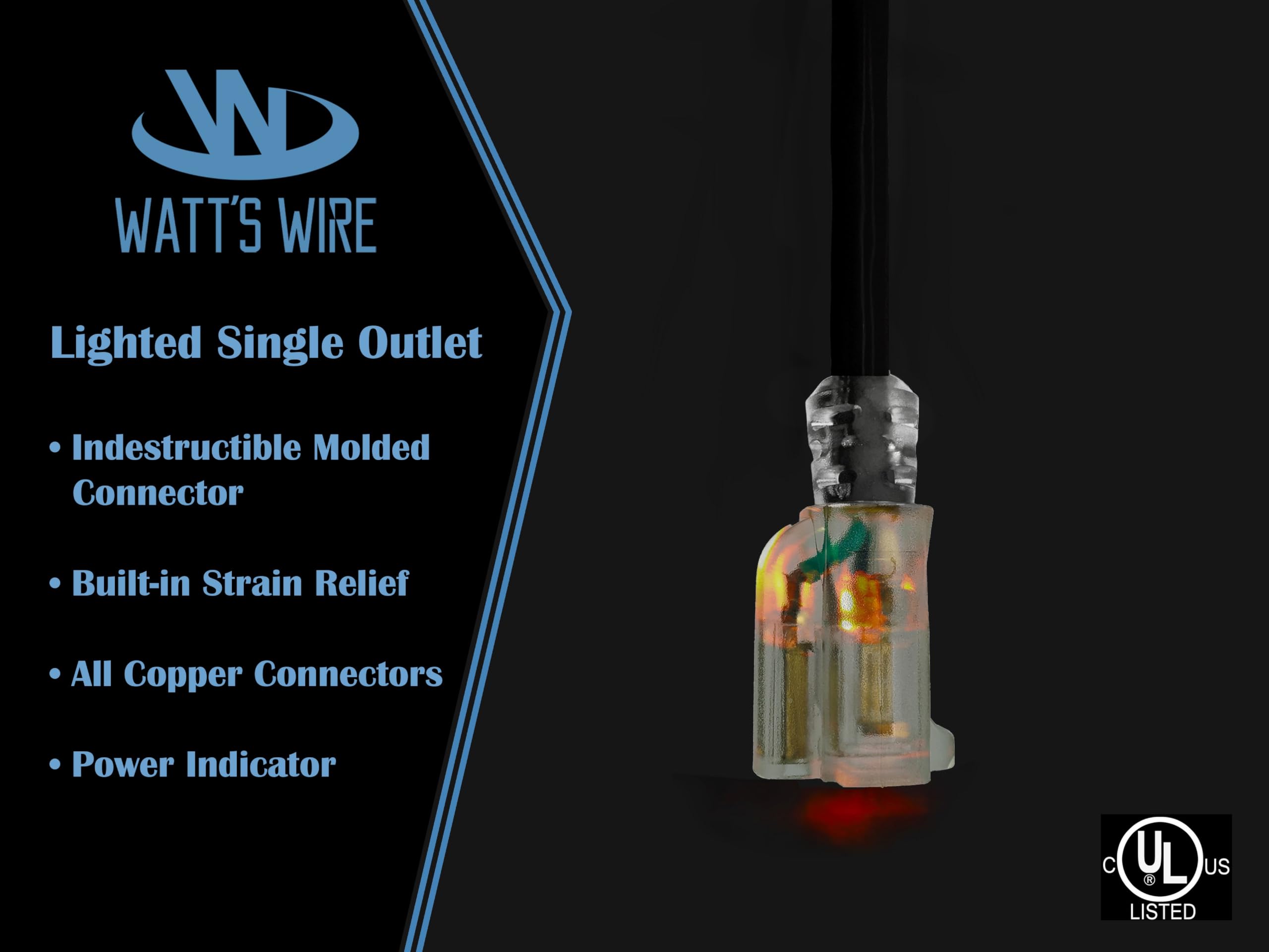 15 Ft   12 Gauge Heavy Duty Extension Cord   Lighted Sjtw   Indoor/Outdoor Extension Cord By Watt'S Wire   15' 12 Gauge Grounded