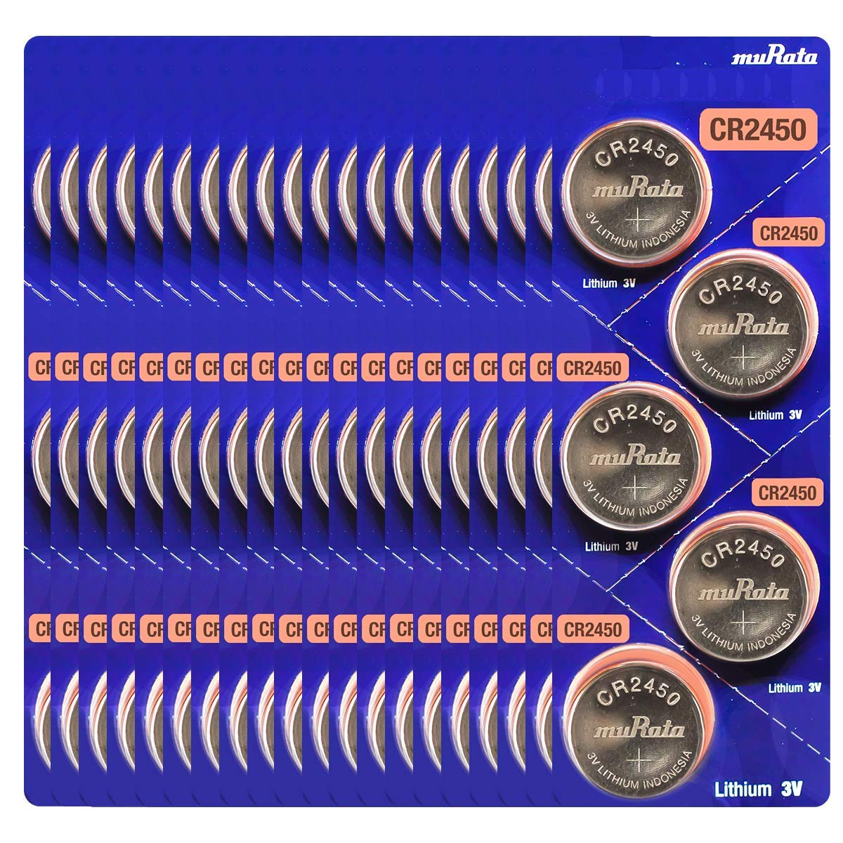 Murata CR2450 Battery DL2450 ECR2450 3V Lithium Coin Cell (100 Batteries)