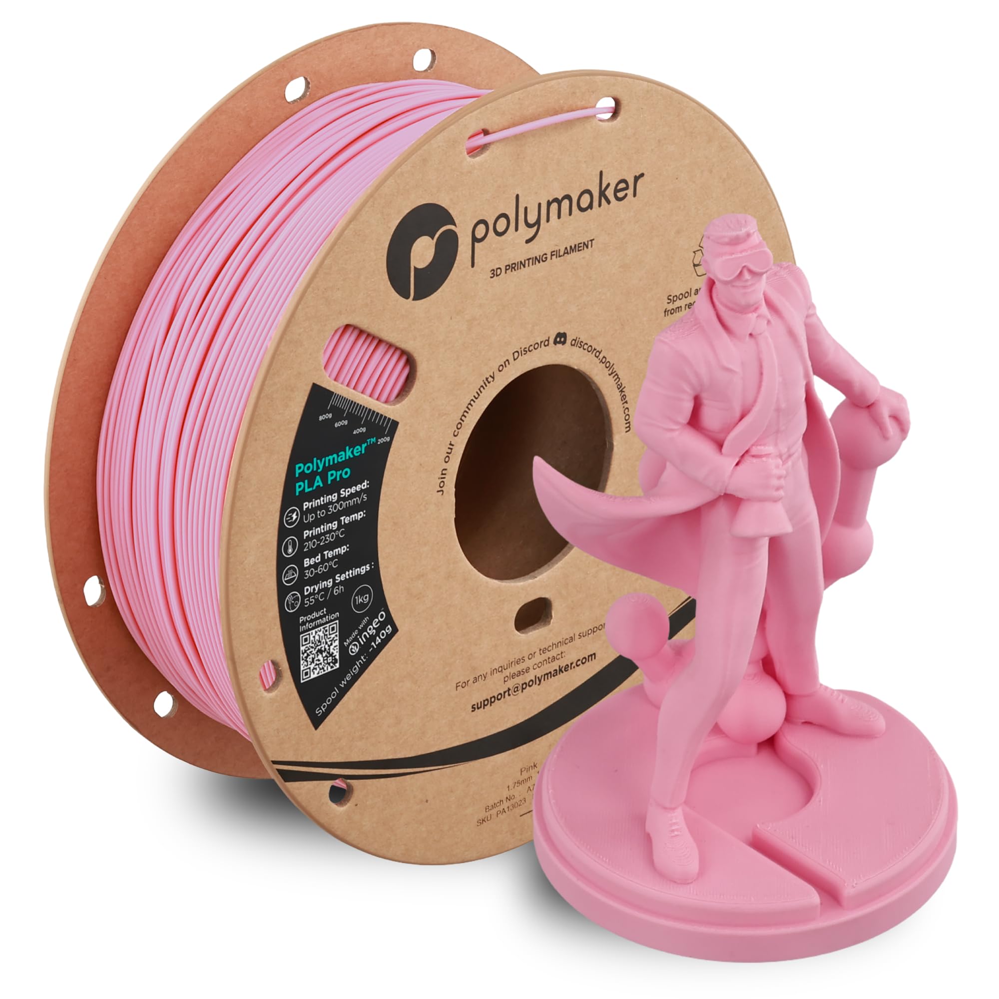 Polymaker PLA Pro 3D Printing Filament Pink 1.75mm 1KG, High-Impact Tough PLA, Fast Printing up to 300mm/s, High Speed New Formu