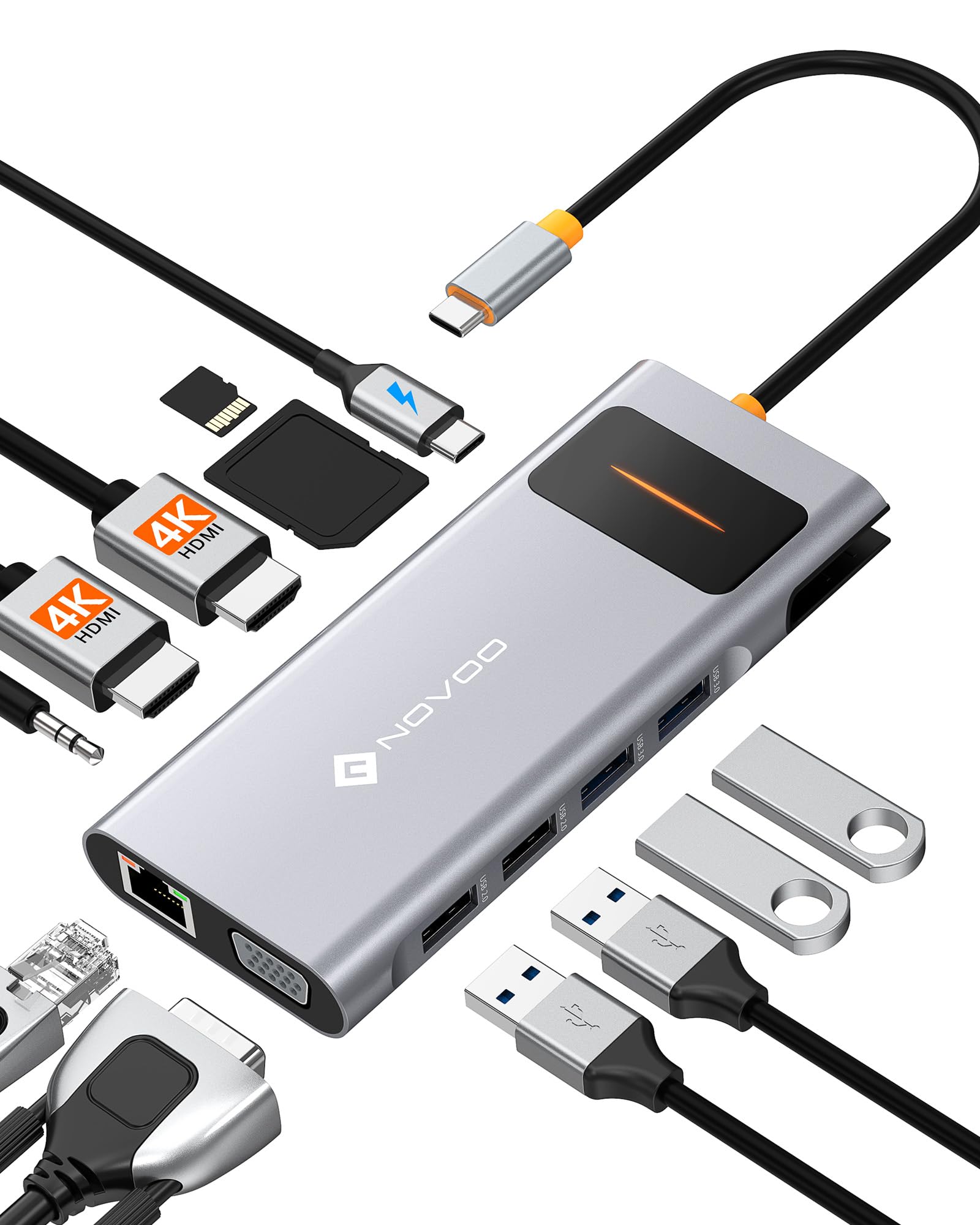 12 In 1 Usb C Docking Station   Dual Monitor, Triple Display, Novoo Usb C Hub Multiport Adapter   For Macbook, Dell, Hp, Lenovo, Surface