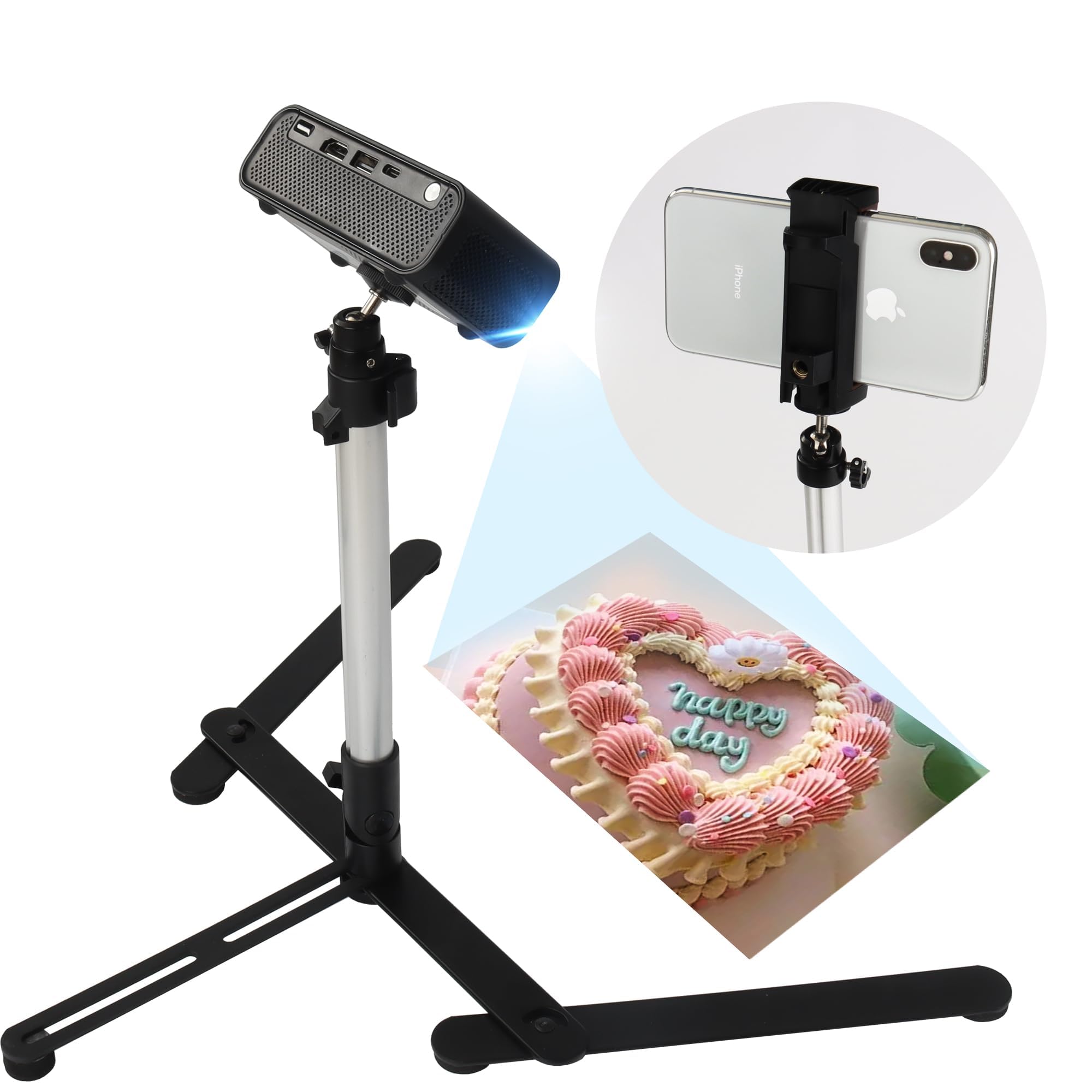 Overhead Tripod For Mini Projector   Phone Holder,Camera Stand,Webcam,Stronger Support With Clip For Cookie Decorating,Eaching O