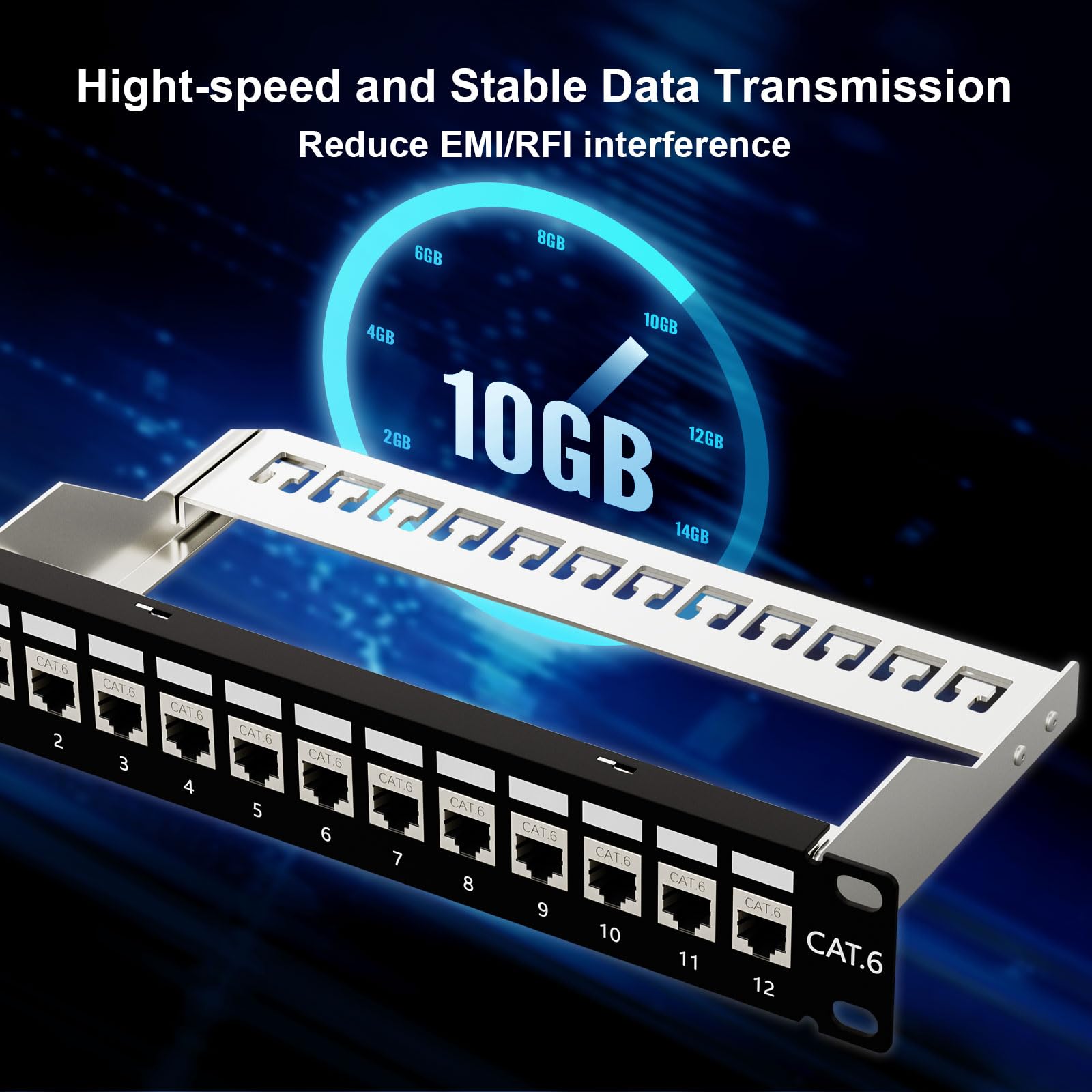 Iwillink 10Gbps Patch Panel 12 Port, Rj45 Through Coupler Cat6 Patch Panel Stp Shielded With Back Bar, 19'' Wallmount Or Rackmou
