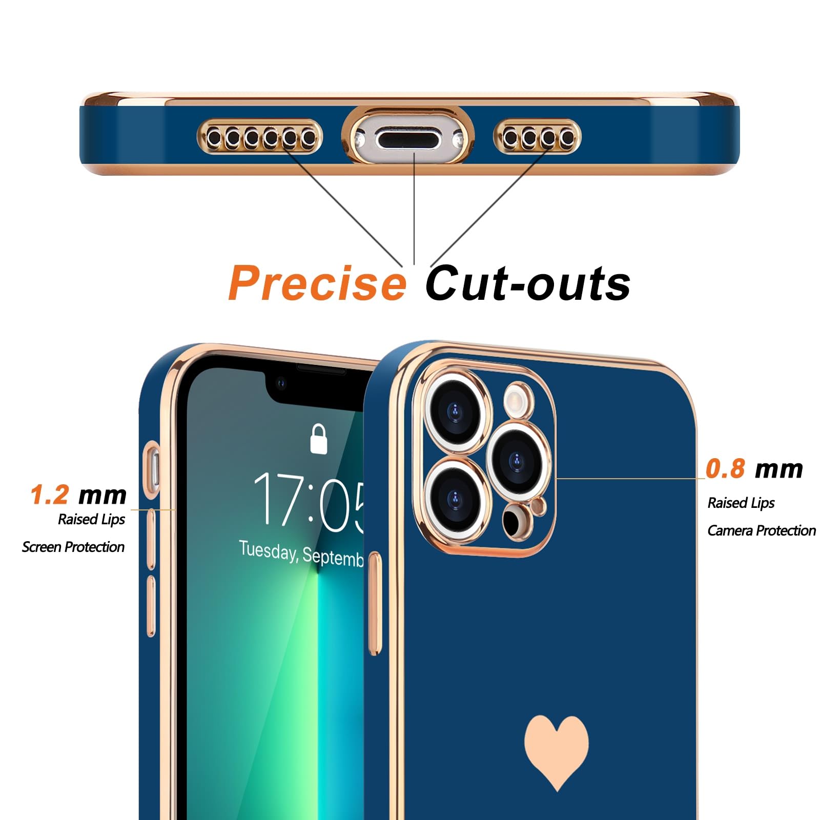 Teageo Compatible With Iphone 13 Pro Case For Girl Women Cute Love Heart Luxury Plating Soft Back Cover Raised Camera Protection