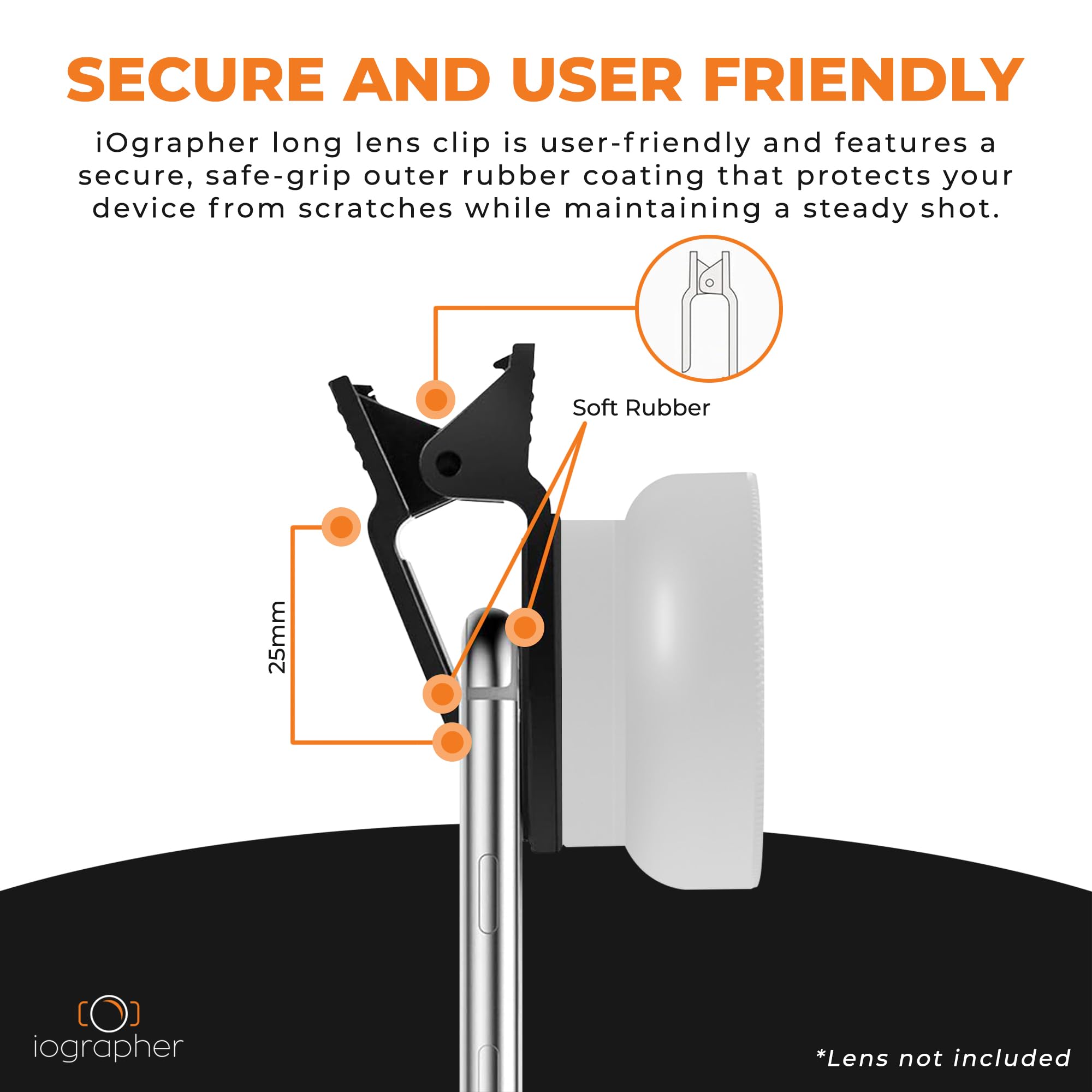 Iographer Compact And Portable Lens Clip On   Easy To Use, Compatible With 37Mm Lenses   Seamless Attachment, Durable Material A