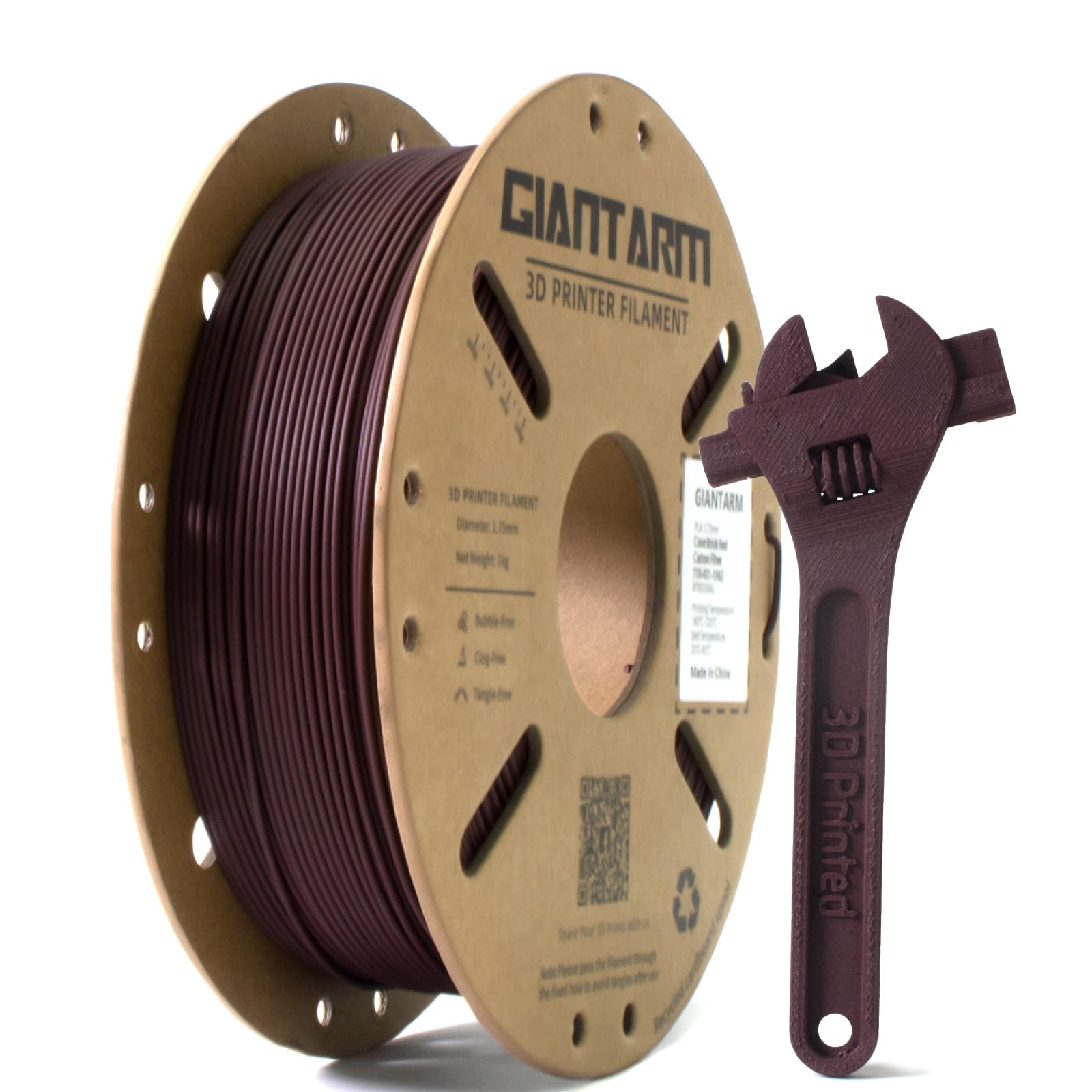 Giantarm Carbon Fiber Filament 1.75Mm 3D Printer Filament, Brick Red Carbon Fiber Pla Filament, 1Kg(2.2Lbs) Spool, 1.75Mm Dimens