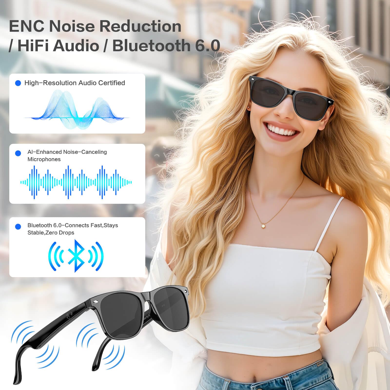 Earlysincere Men'S And Women'S Bluetooth Sunglasses, Ai Translation, 50 Hour Battery Life, Uv Protection, Voice Control, Bluetoo