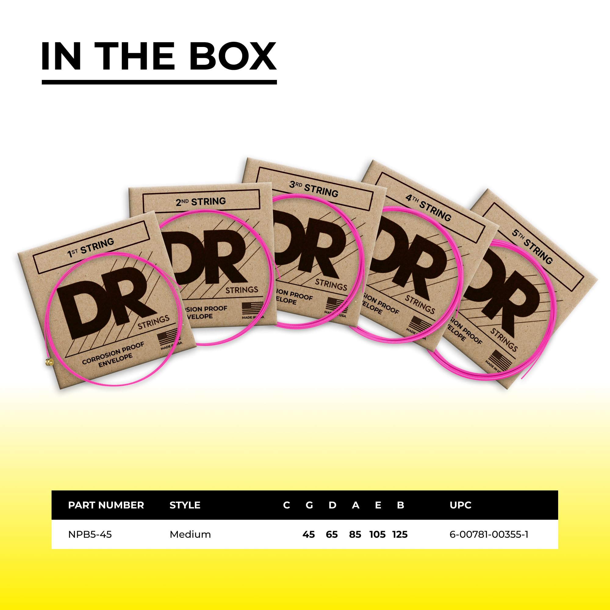 Dr Strings Hi Def Neon Bass Guitar Strings (Npb5 45)
