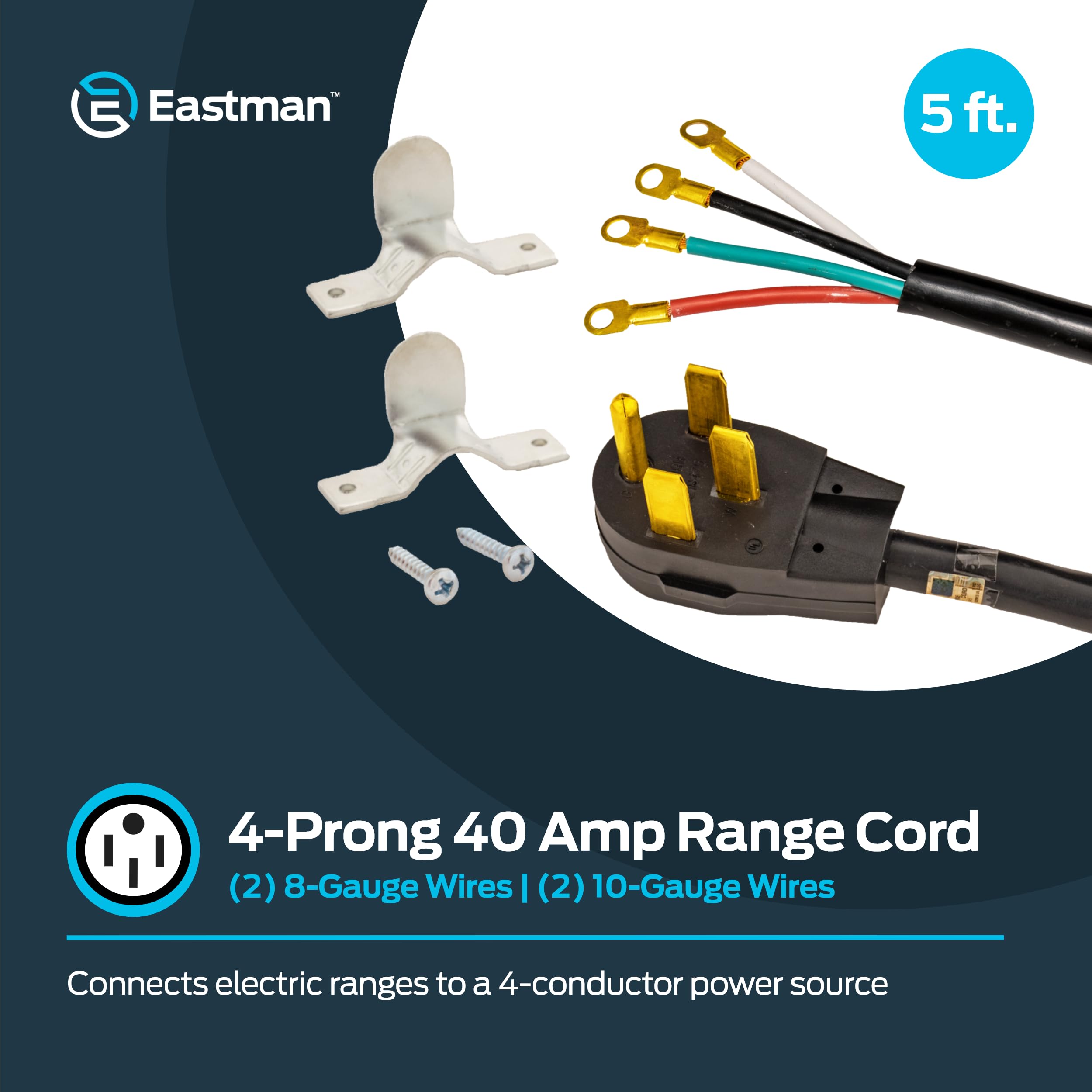 Eastman 5 Feet Electric Range Cord, 40 Amps 4 Prong Wire, 61272