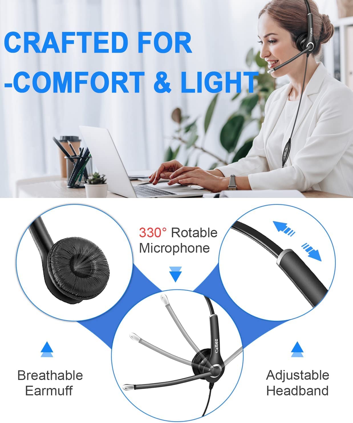 Callez 3.5Mm Cell Phone Headset With Call Control, Computer Headset With Microphone Noise Cancelling For Iphone Samsung Ipad Pc Skype Office Meetings Call Center Work, Clear Chat, Super Comfort