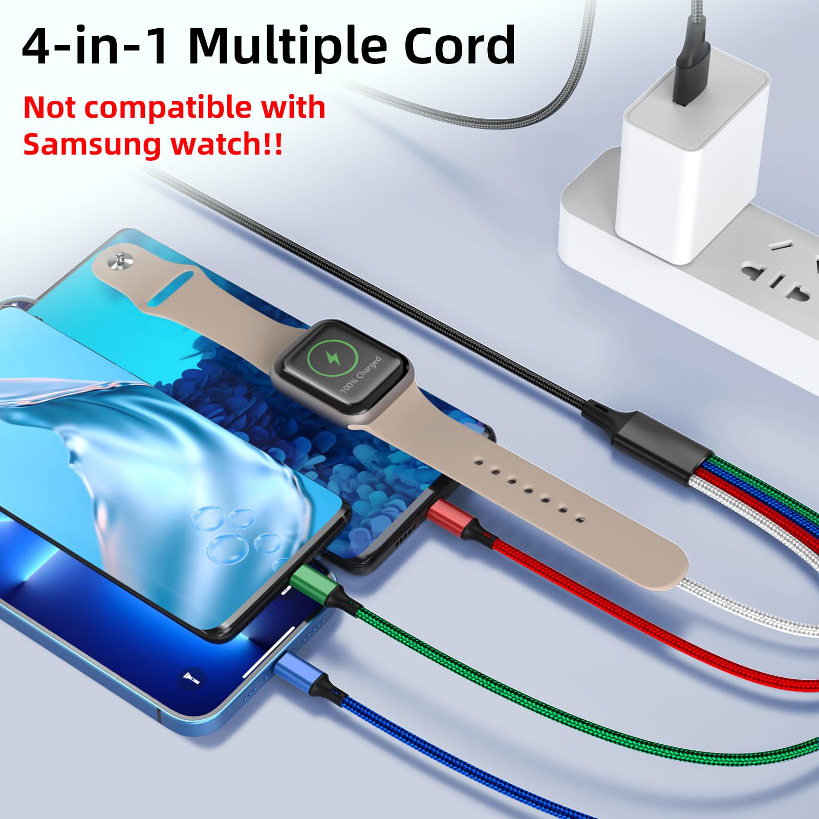 Travel 4 In 1 Iwatch & Iphone Charger,Multi Charging Cable For Apple Watch Charger Wireless Usb C Micro Nylon Compatible With Iw