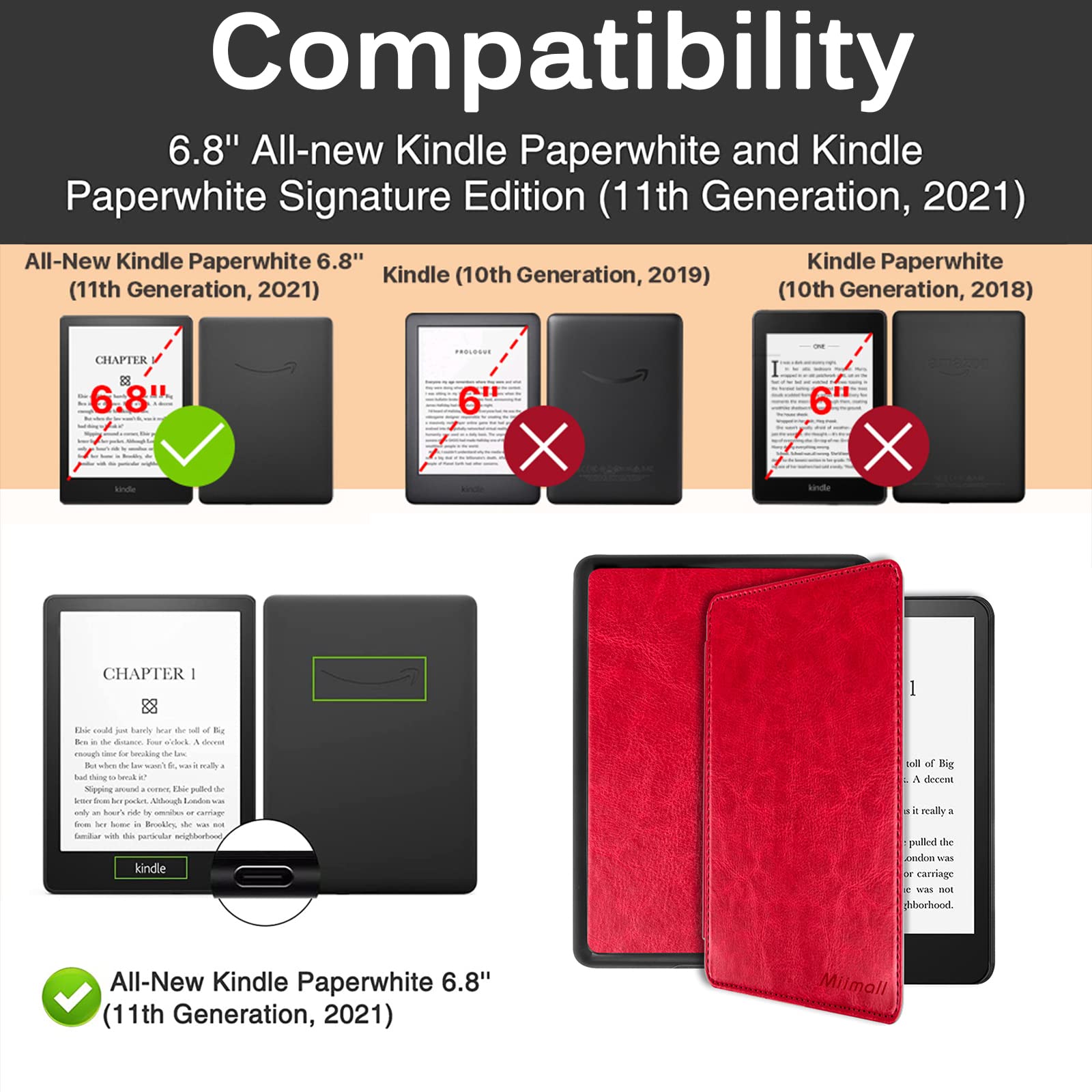 Miimall Compatible With Kindle Paperwhite 11Th Generation 2021 Leather Case With Hand Strap Leather Cover Cases For Kindle Paper