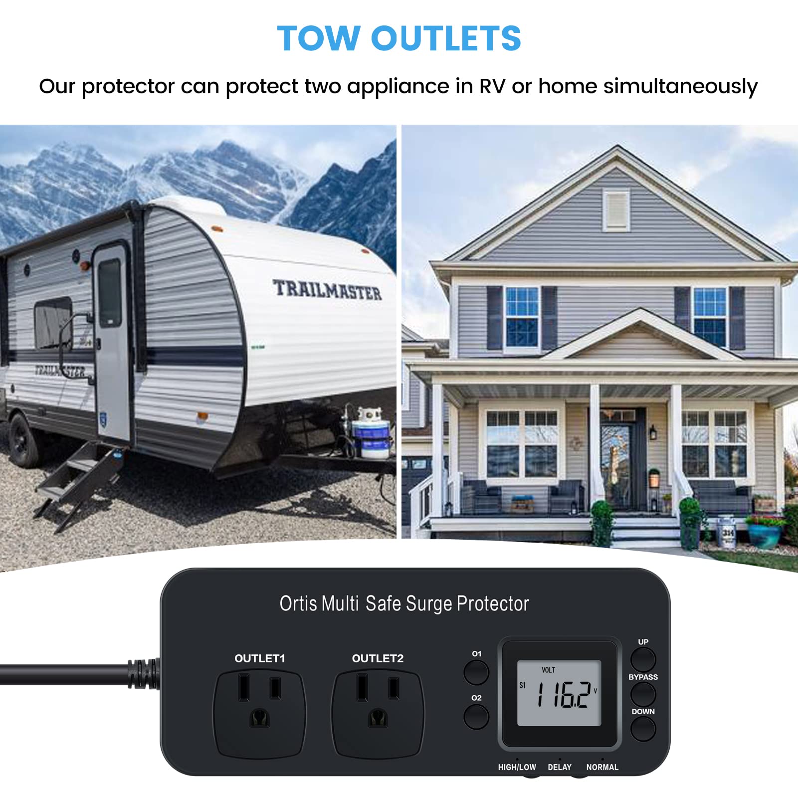 Ortis Double Outlet Rv Appliance Surge Protector (Black)