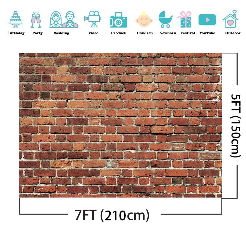 Aiikes 7X5Ft Red Brick Wall Backdrop Brick Photography Backdrops Baby Birthday Party Graduation Home Decoration Background Photo Booth Studio Prop Banner 11 506