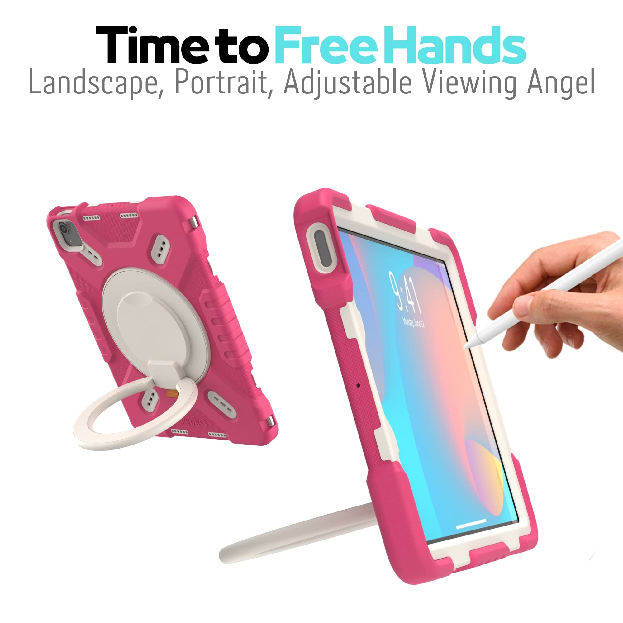 Triple Shockproof Case For Ipad Air 5Th/4Th Generation 10.9 Inch 2022/2020 And Pad Pro 11 Case 2022 2021 2020 2018 Gen, Kids Boy Girl Cover With Kickstand, Shoulder Strap (Pink)