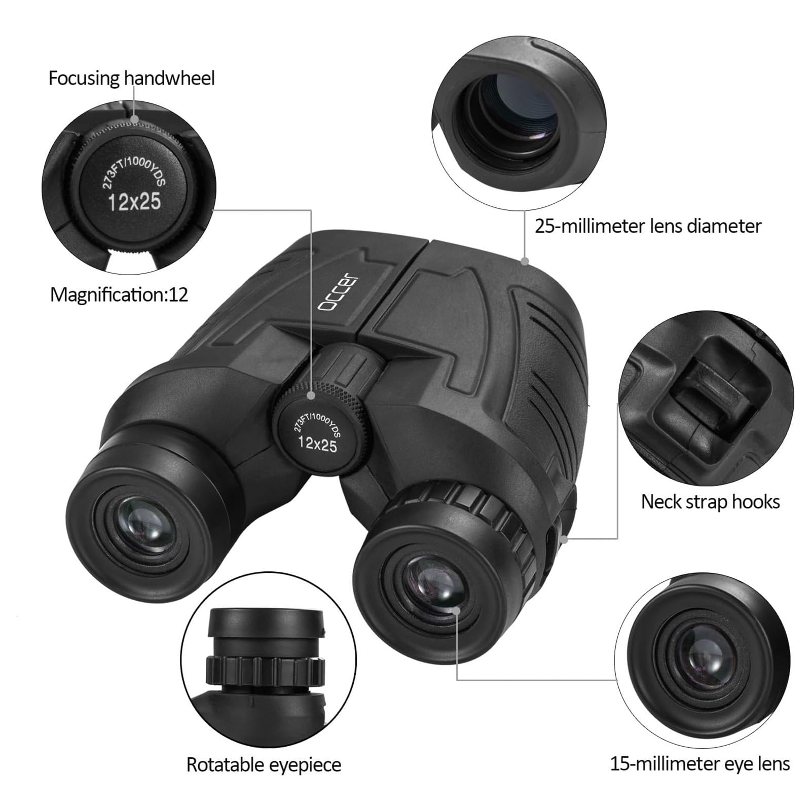 Occer 12X25 Compact Binoculars For Adults And Kids   Large Eyepiece Waterproof Binoculars For Bird Watching   High Powered Easy