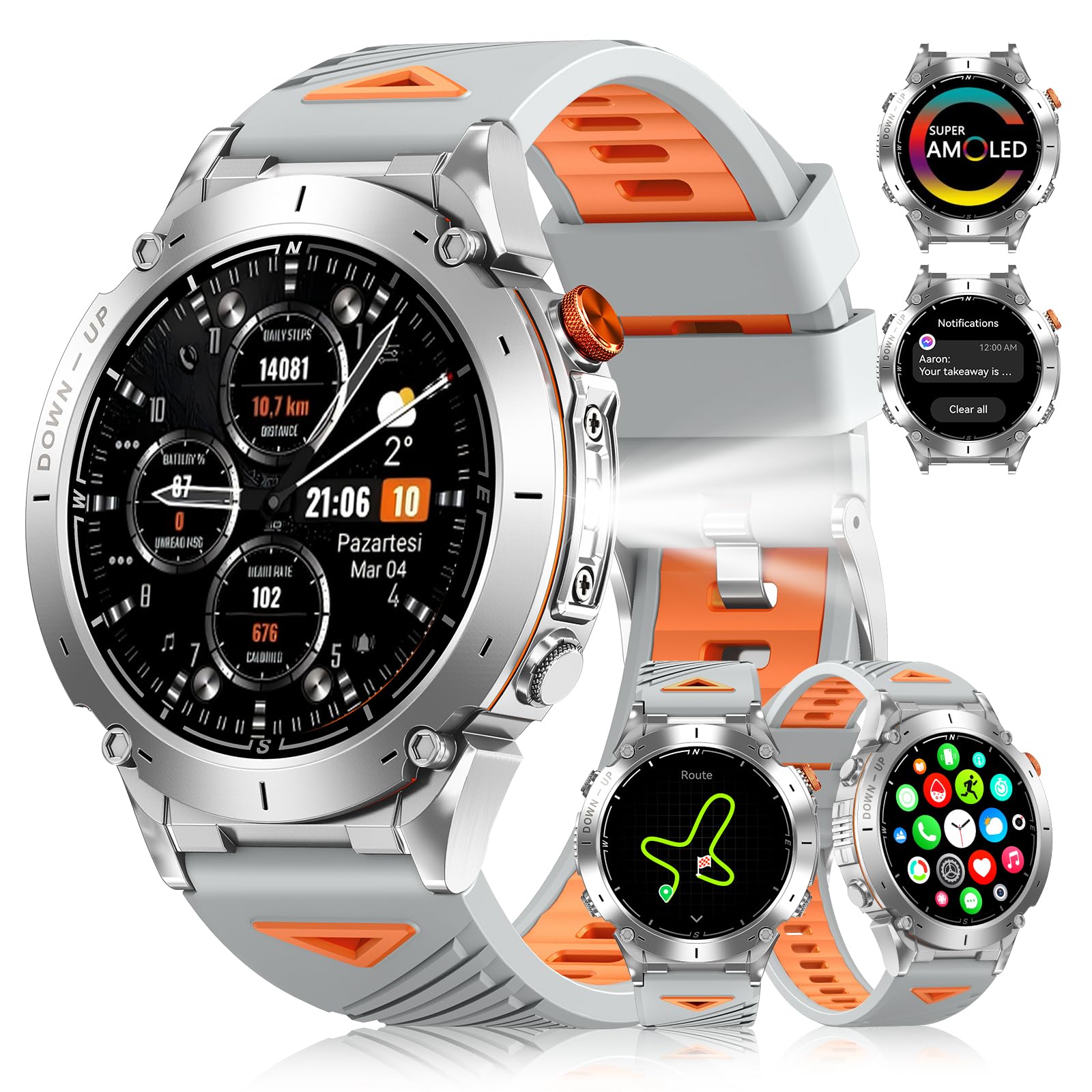 PODOEIL GPS Military Smart Watch for Men with Bluetooth Call, 1.43 AMOLED Waterproof Fitness Tracker with Heart Rate/Sleep Monit