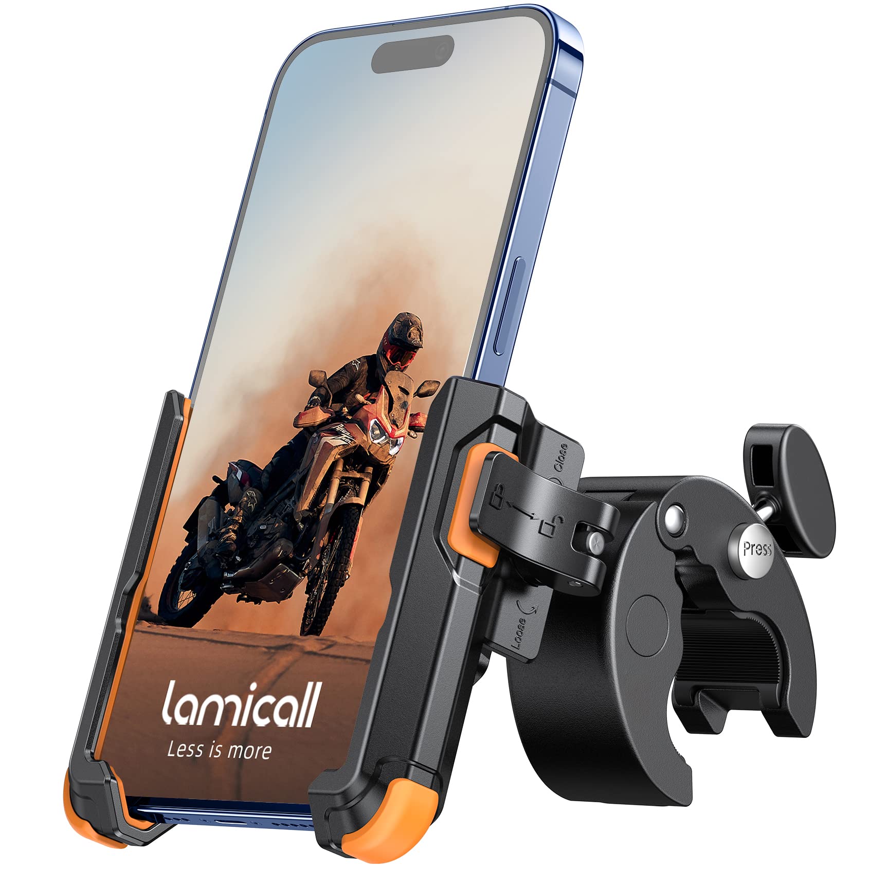 Lamicall Motorcycle Phone Mount Holder   [Camera Friendly] [1S Lock] Bike Phone Holder Handlebar Clamp, Bicycle Scooter Phone Cl