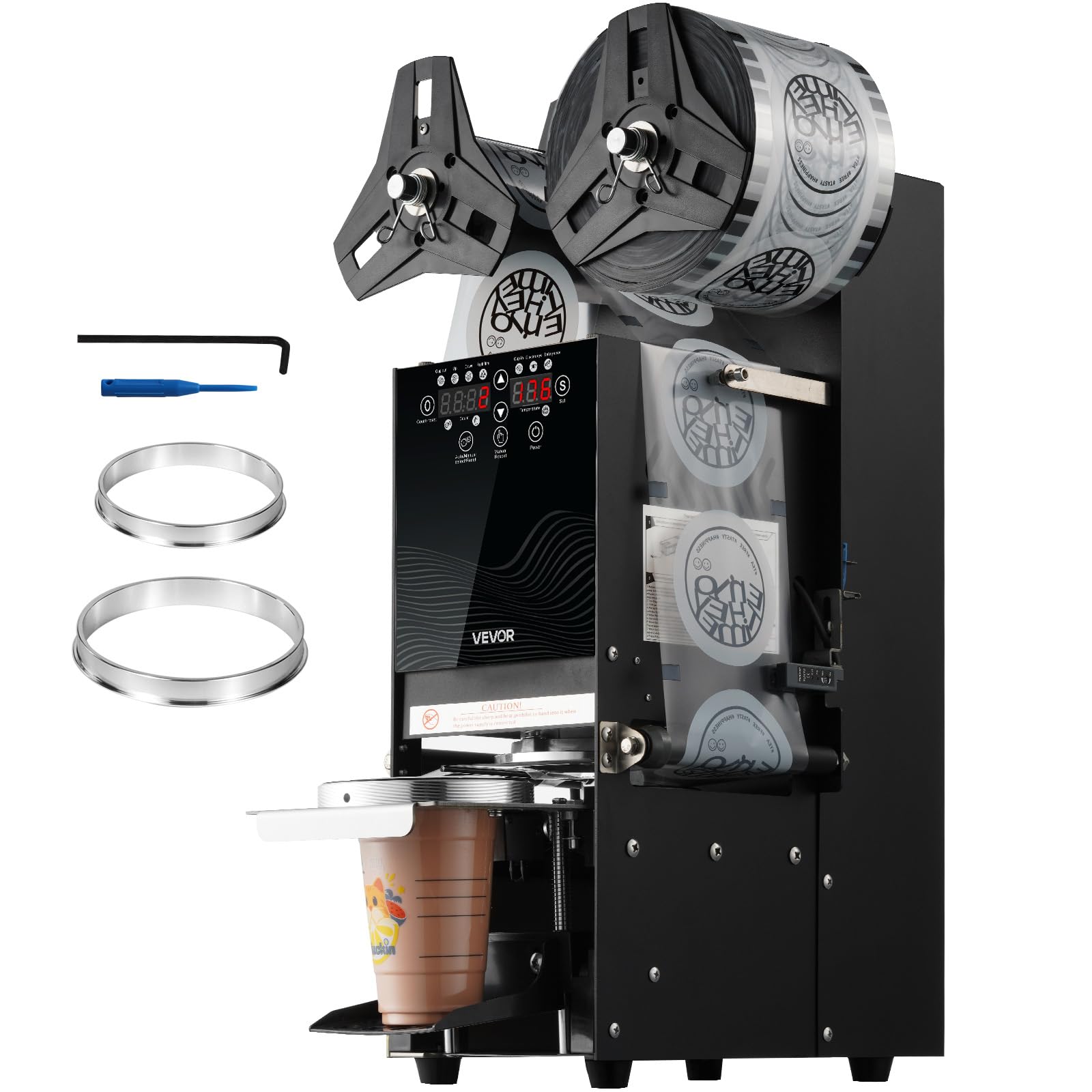 VEVOR Fully Automatic Cup Sealing Machine, 500-650 Cups/H, Cup Sealer Machine for 180 mm Tall & 90/95 mm Cup, Electric Tea Seale