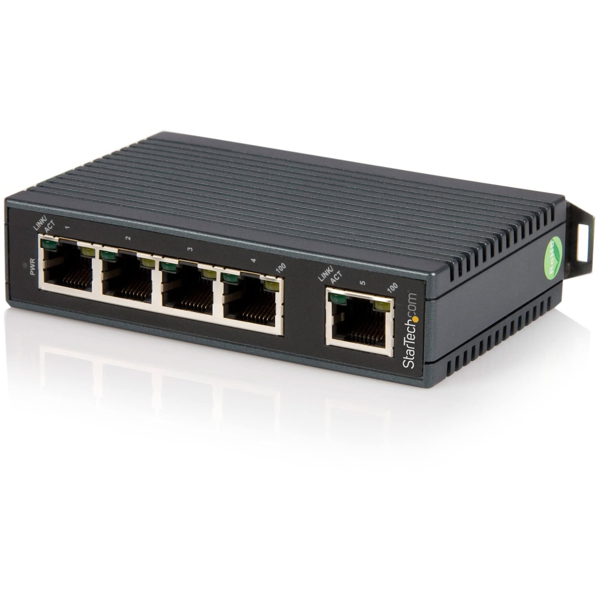 StarTech.com 5-Port Ethernet Switch - 10/100Mbps Industrial Networking Solution - IP30-rated Energy Efficient Internet Switch , 