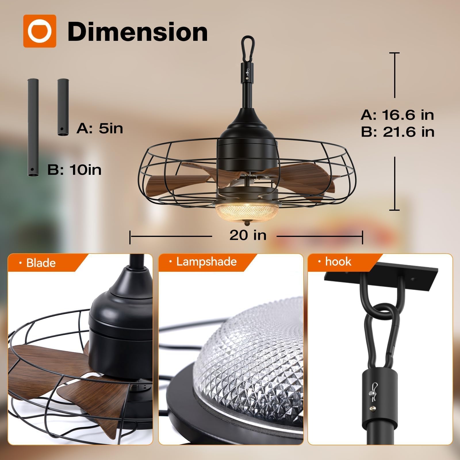 Addlon Outdoor Ceiling Fans With Lights For Patios, 20 Inch Wet Rated Black Gazebo Fan With Remote, 6 Speeds, 3Cct Dimmable, Noi