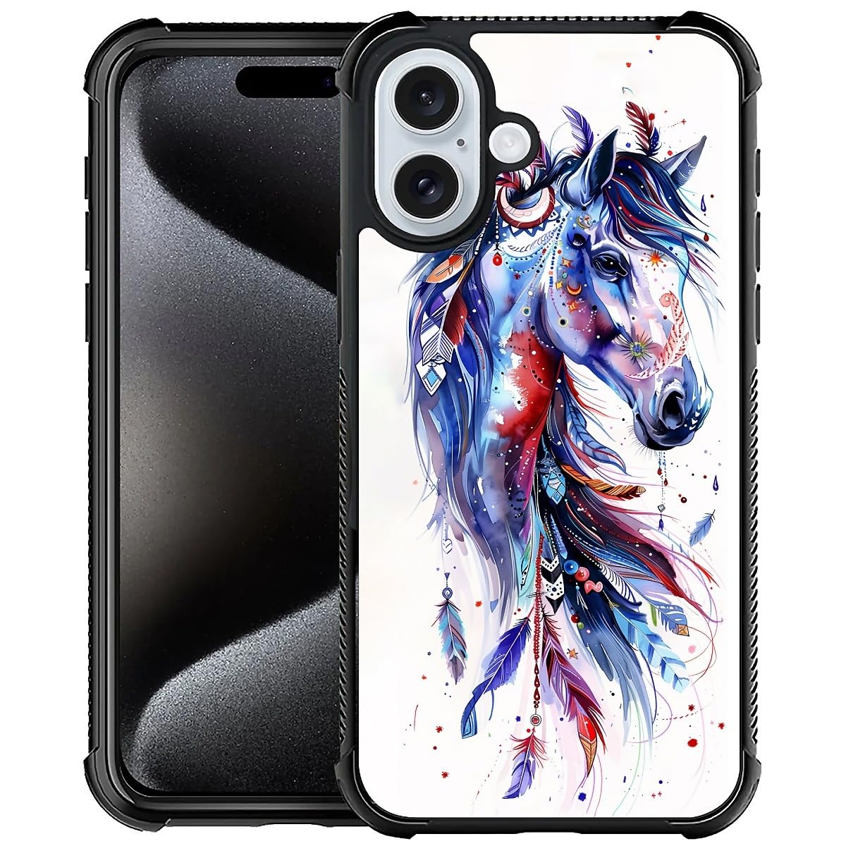 Carloca Compatible With Iphone 16 Plus Case, Drawing Sketch Rainbow Horse Art Fashion Pattern Design For Girl Shockproof Anti-Sc
