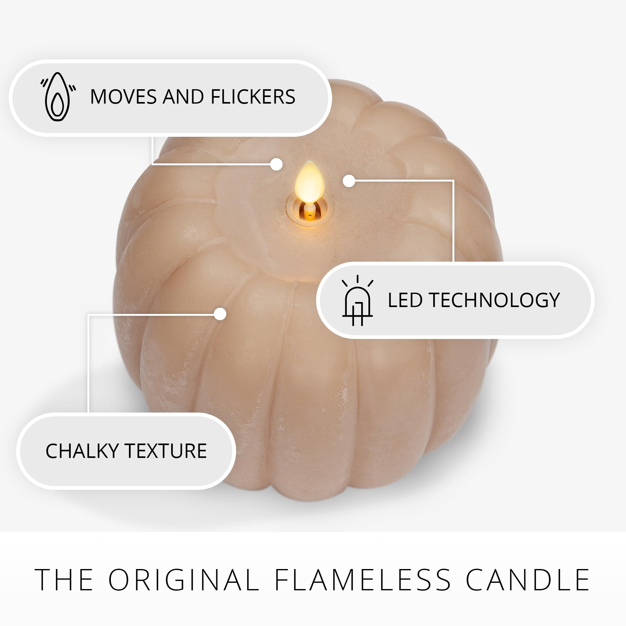 Luminara Tall Pumpkin Figural Flameless Flickering Moving Flame Led Candle (5.7'' X 5.5''), Chalky Finish Real Unscented Wax, Ti