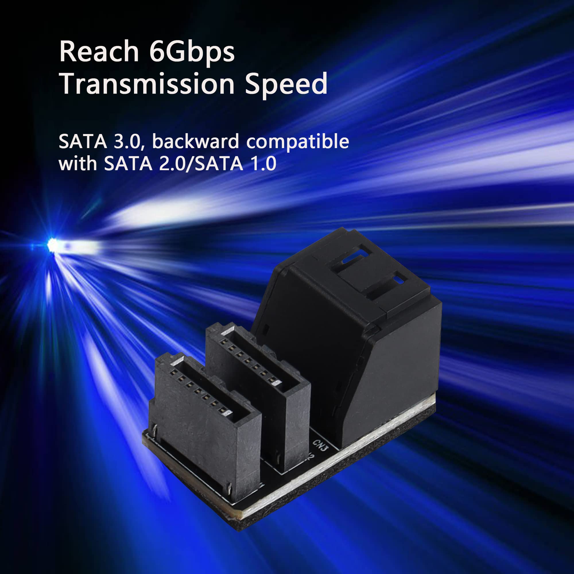 Cerrxian 90 Degree Duale Sata 7Pin Male To Dual Female Connetcor For Low Profile Motherboard Desktops Computer Ssd Hdd(2 Pack)