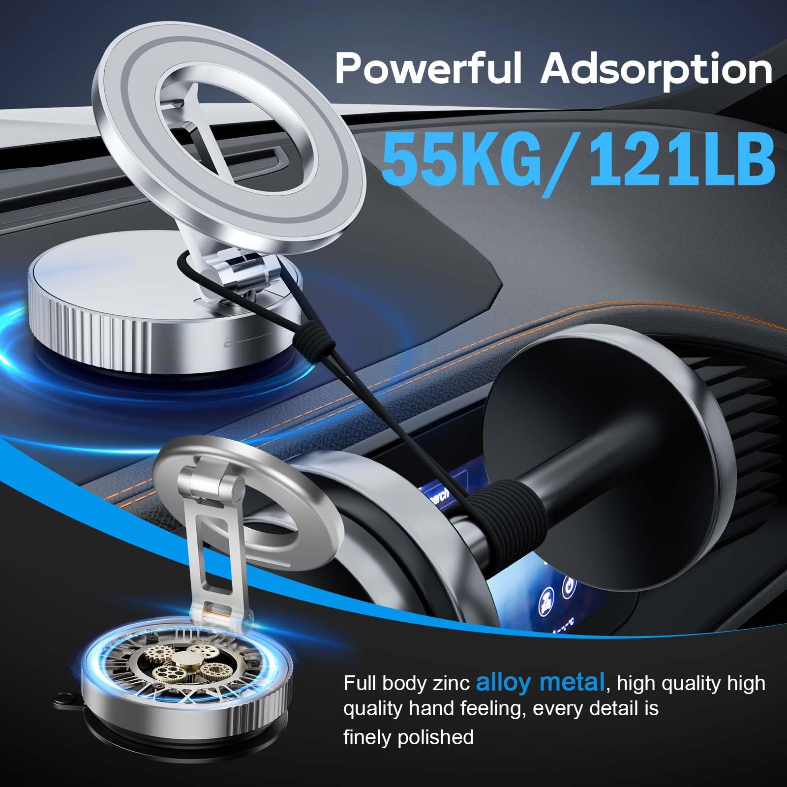 Alafly Magnetic Suction Cup Phone Mount For Magsafe, Foldable And 360 Retractable Hands-Free Vacuum Car Phone Holder For Car/Gym