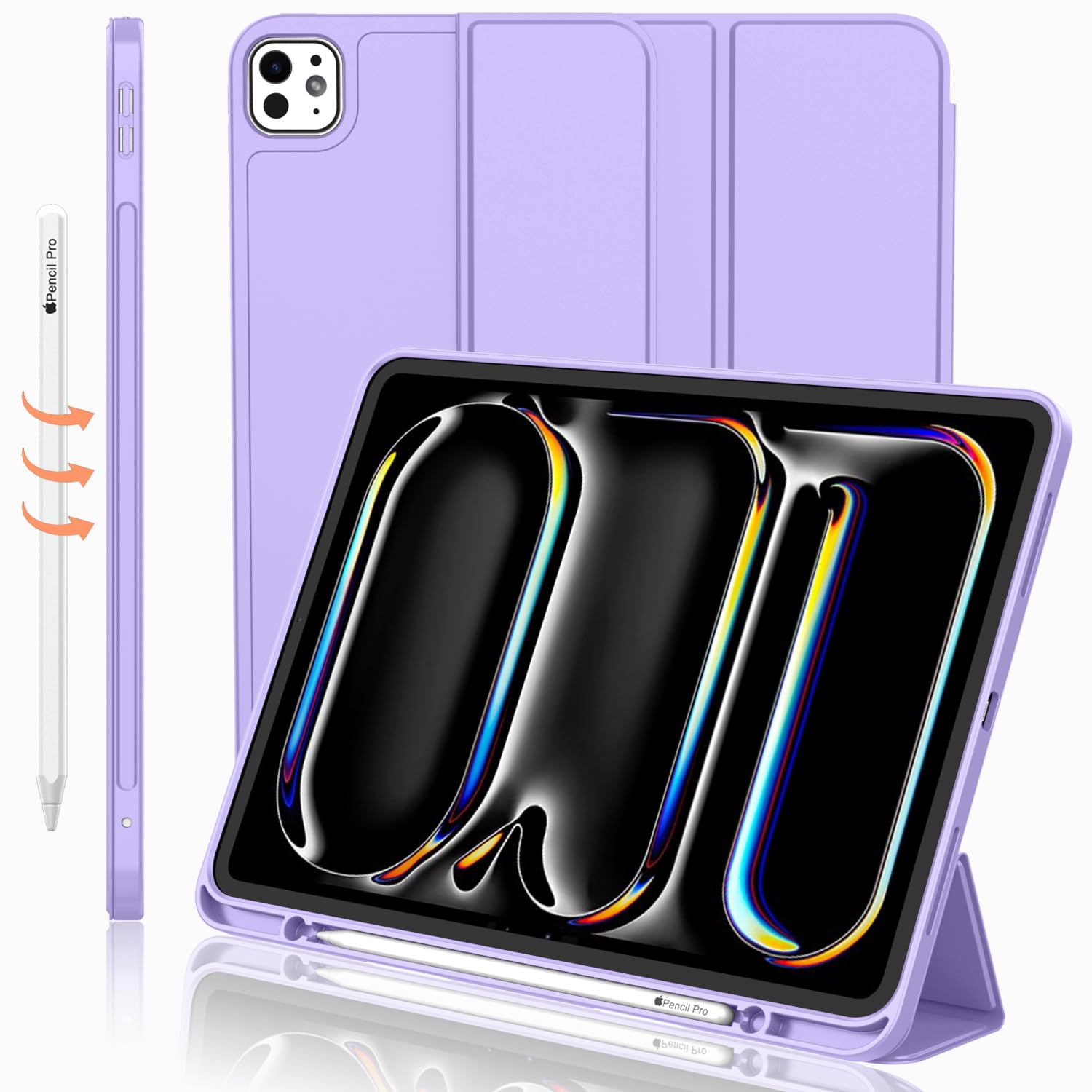 Imieet For Ipad Pro 11 Inch Case M4 2024 (5Th Generation) With Pencil Holder, [Support Pencil Pro And Pencil (Usb C)], Trifold Stand Smart Case With Soft Tpu Back, Auto Wake/Sleep (Clove Purple)