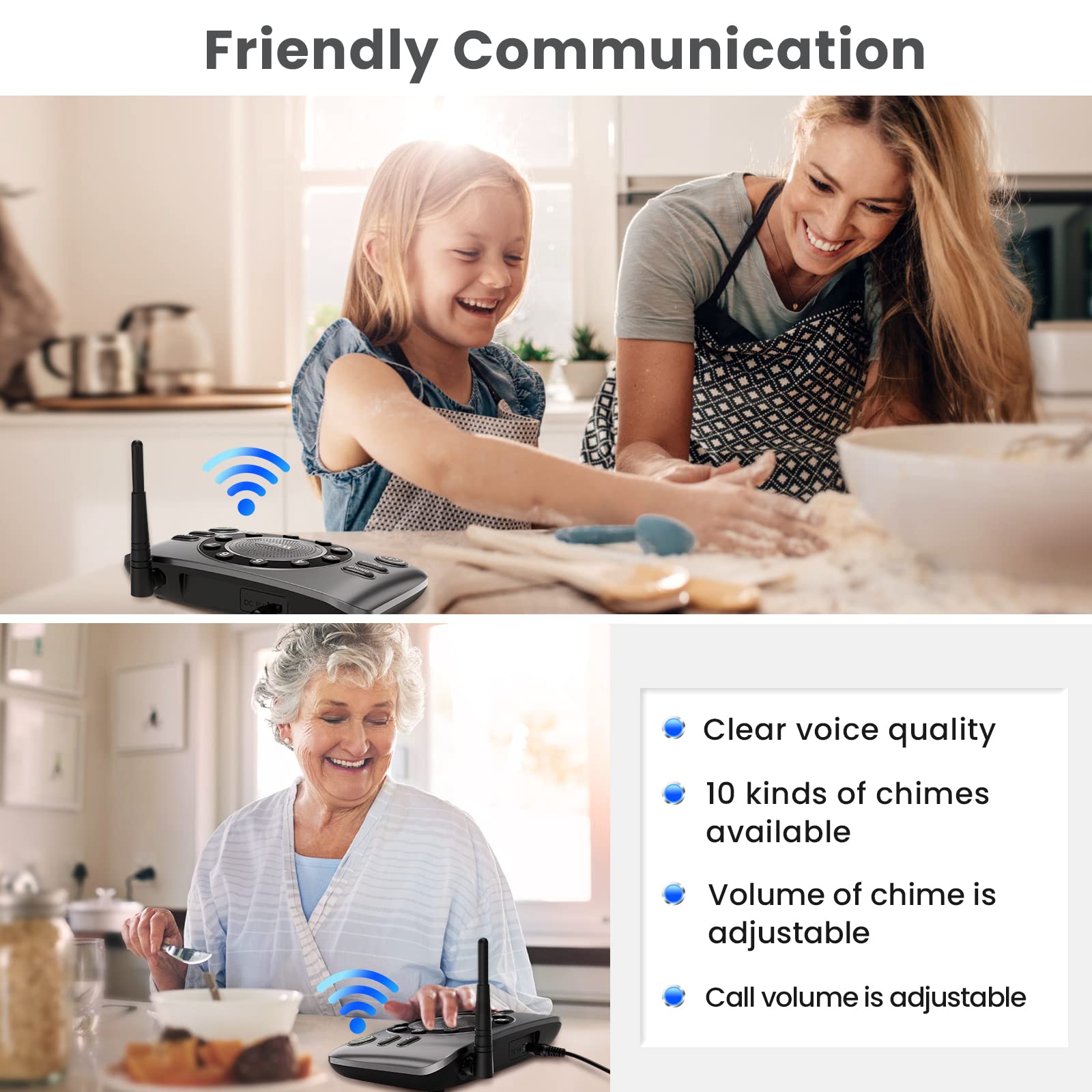 Hands Free Two Way Intercoms Wireless For Home Business, Wuloo Upgrade Audio Intercom System For Elderly, Full Duplex Room To Room Intercom With 5280 Ft Range Clear Sound Anti Interference, 3 Pack