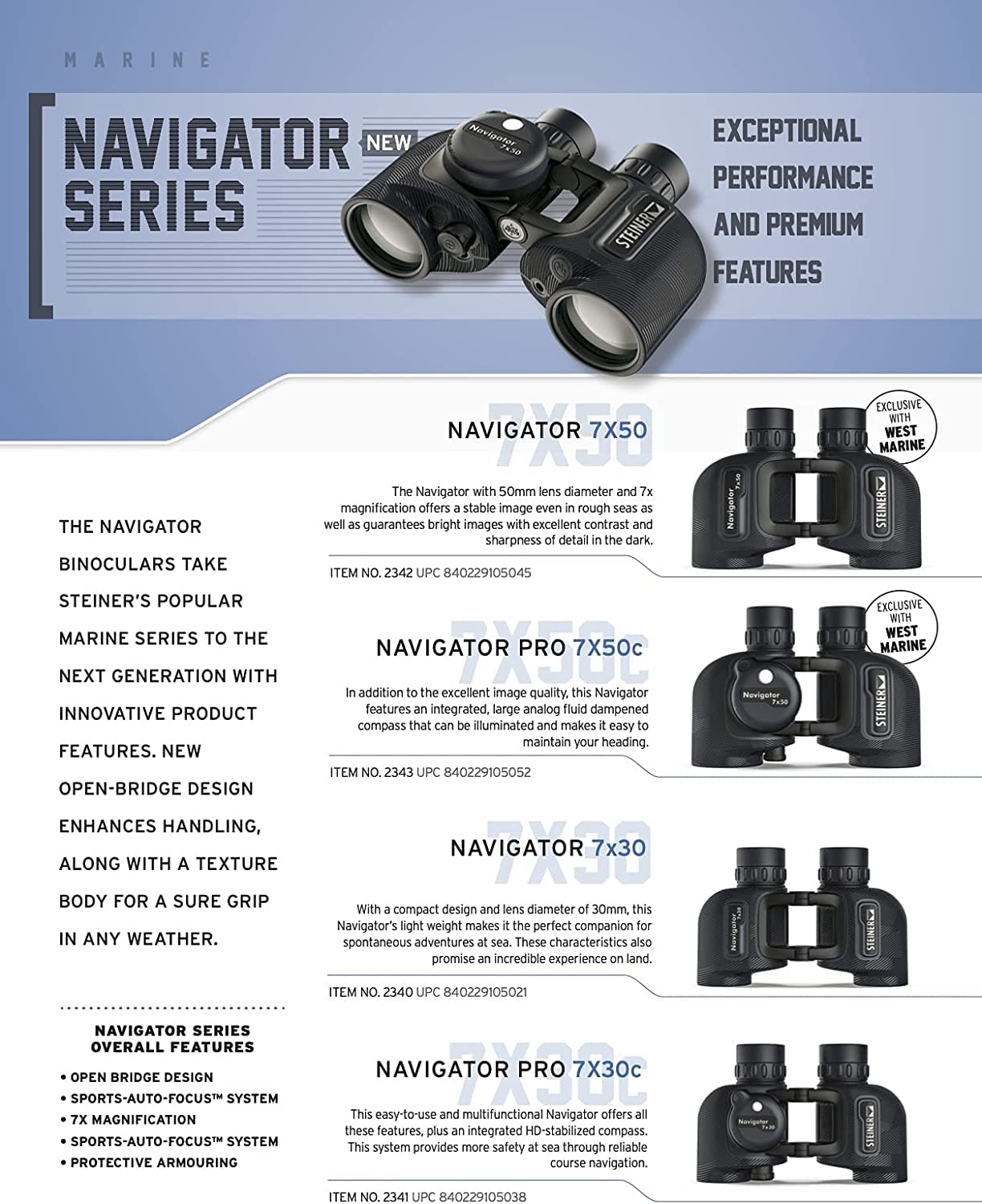 Steiner Navigator 7X50 Binoculars   Magnification 7X   High Contrast Optics   Floating Prism System   Sports Auto Focus   Delive