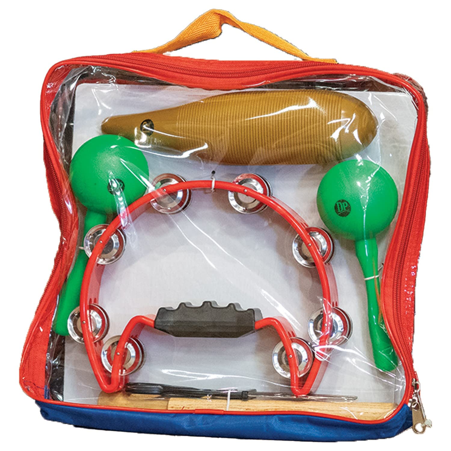 DP Music Percussion Kit with Carrying Bag  Parranda Kit Include: Claves, Plastic Giro, Maracas Color: Green, Tambourine Color R