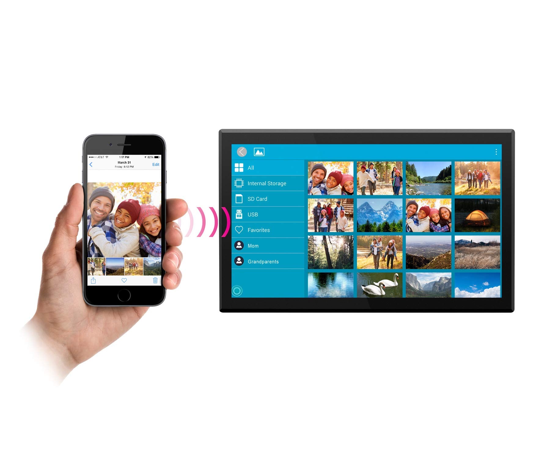 Aluratek 17'' Wifi Digital Picture Frame, Touchscreen Ips Lcd Digital Picture Frame, 16Gb, Wireless Photo Sharing, Stylish Black