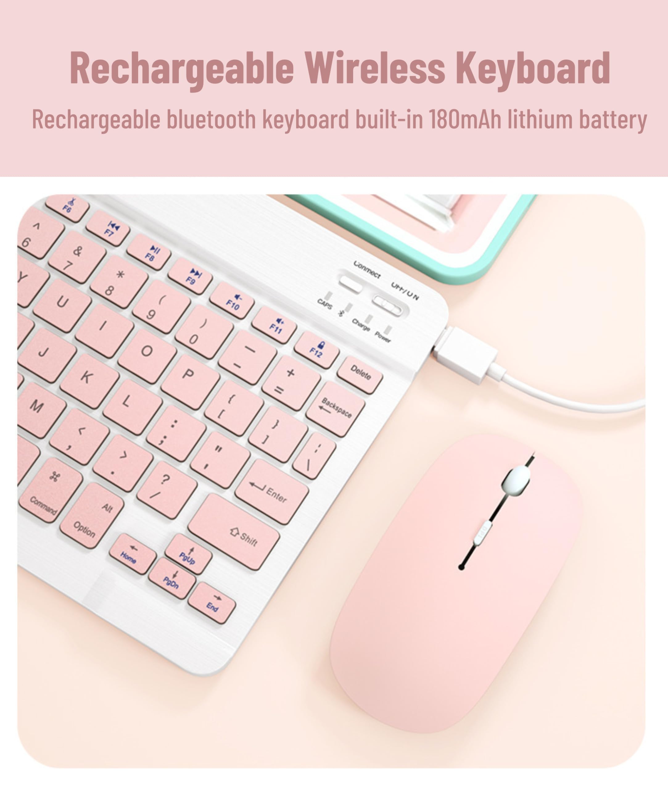 Wireless Keyboard And Mouse Combo, Cute Bluetooth Keyboard With Slicent Mouse, 3 Adjustable Dpi, 2.4G Usb Slim Keyboard Mouse Set For Windows For Ios For Android (Pink)
