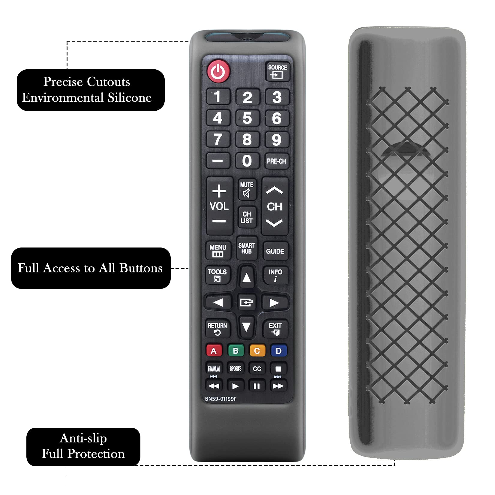 Remote Case For Samsung Tv Controller, Silicone Remote Cover For Bn59 01199F Samsung Remote Control, Smart Tv Remote Skin Sleeve Black