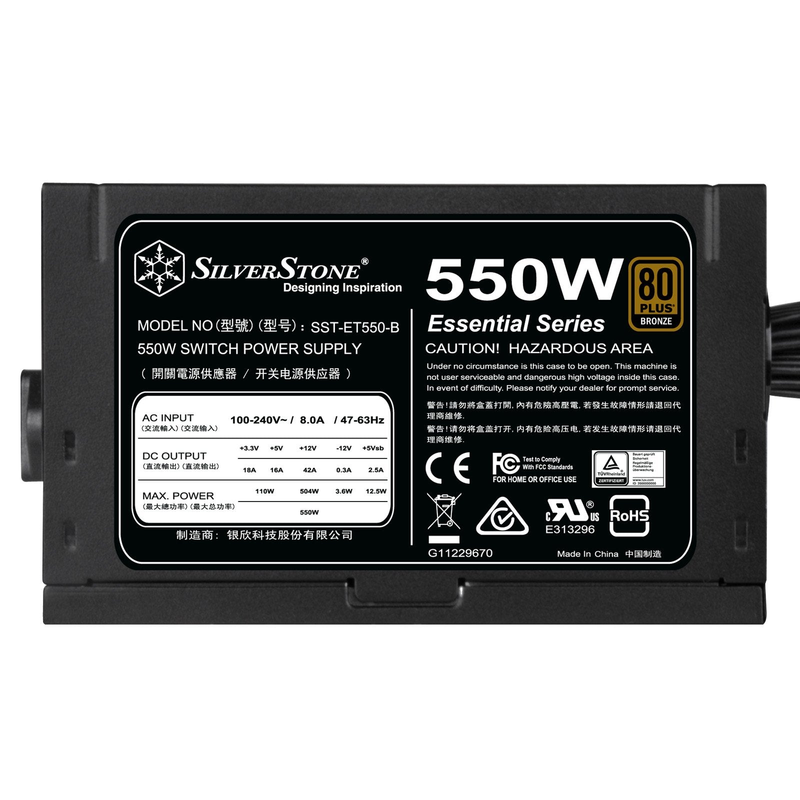 Silverstone Technology 550 Watt 80 Plus Bronze Atx Psu With Flat Black Cables Et550 B Power Supply, Sst Et550 B