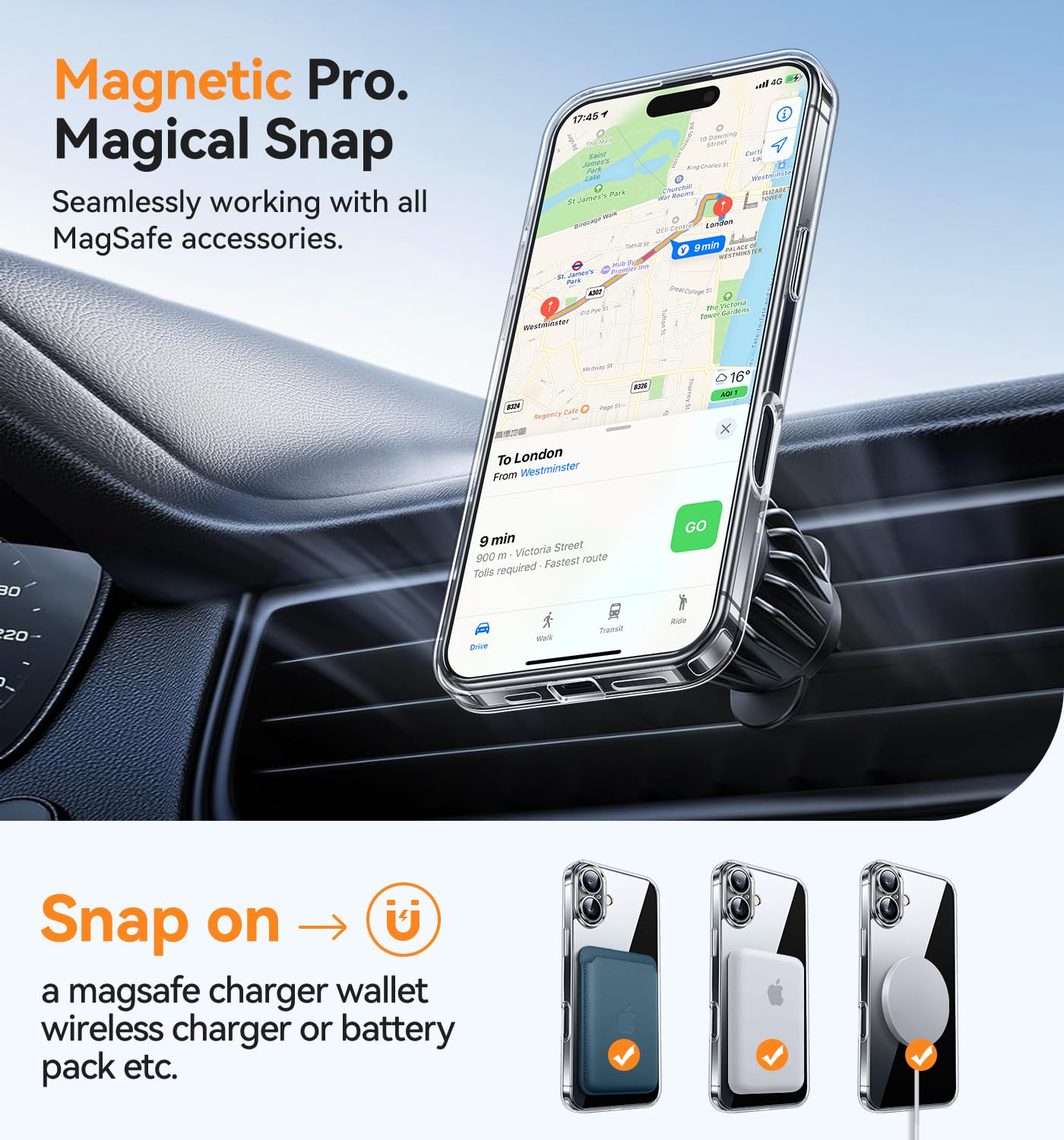 Canshn Clear Magnetic Designed For Iphone 16 Plus Case [Compatible With Magsafe] [Not Yellowing] Slim Thin Shockproof Protective