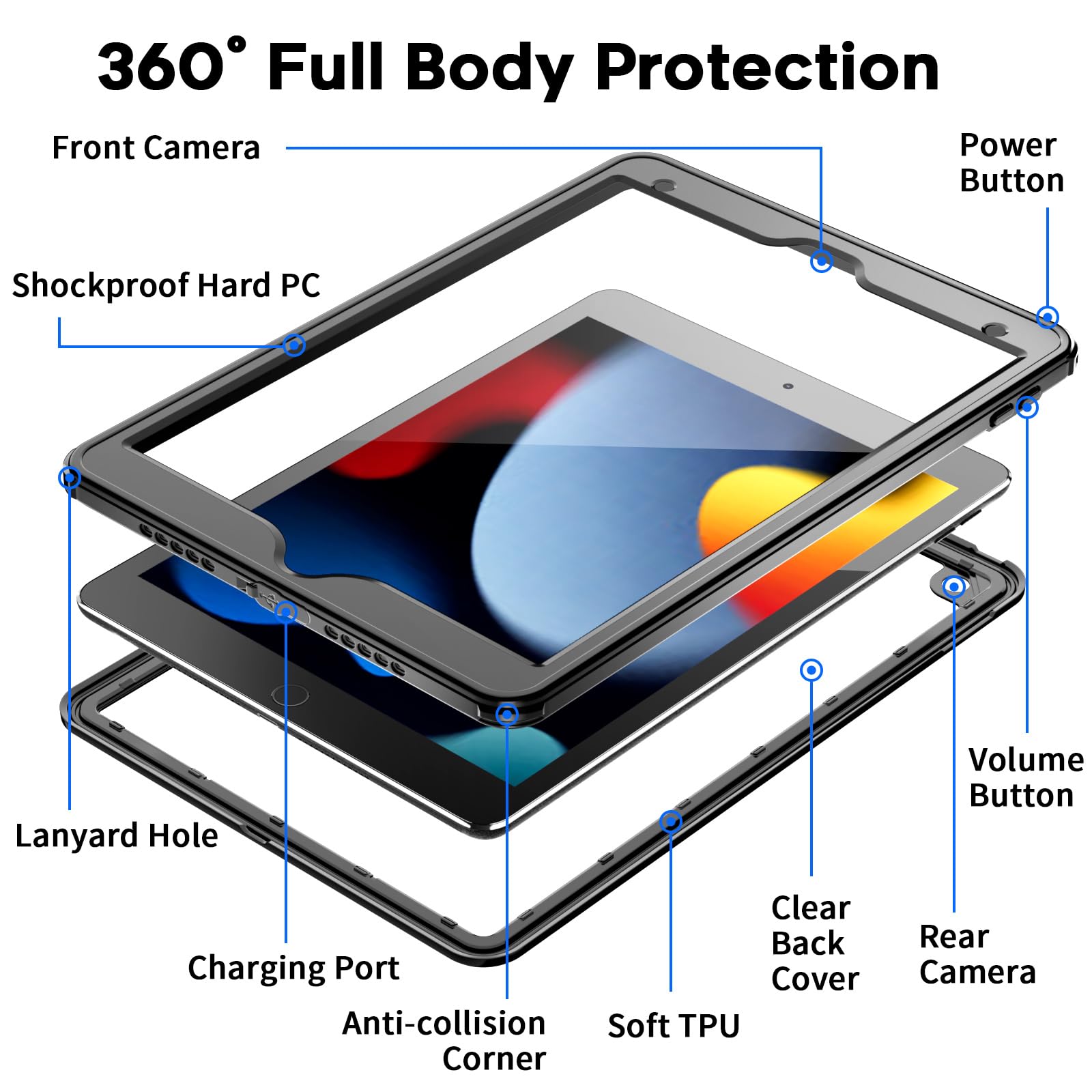 Supfine For Waterproof Ipad 9Th Generation Case, [Built In Screen Protector] [Ip68 Waterproof] Full Body Rugged Shockproof Prote