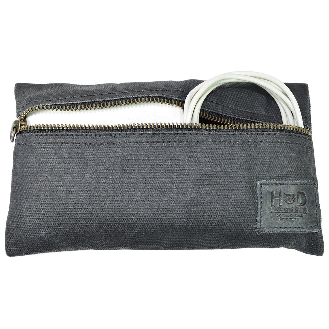 Hide & Drink, All Purpose Utility & Charger Case For Macbook, Ipad & Laptop Handmade From Waxed Canvas (Charcoal Black)