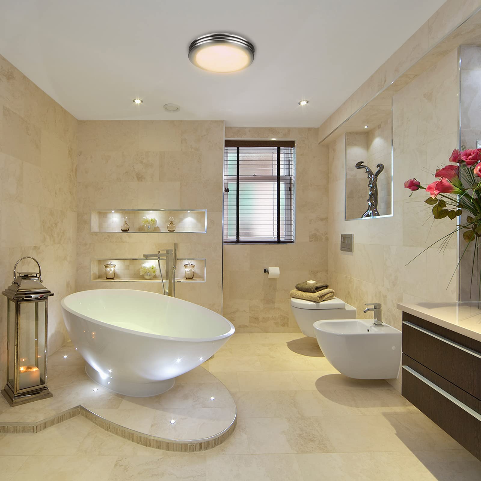 Akicon Ultra Quiet Bathroom Exhaust Fan With Led Light 80Cfm 2.0 Sones Round Bathroom Ventilation Fan With Frosted Glass Cover B