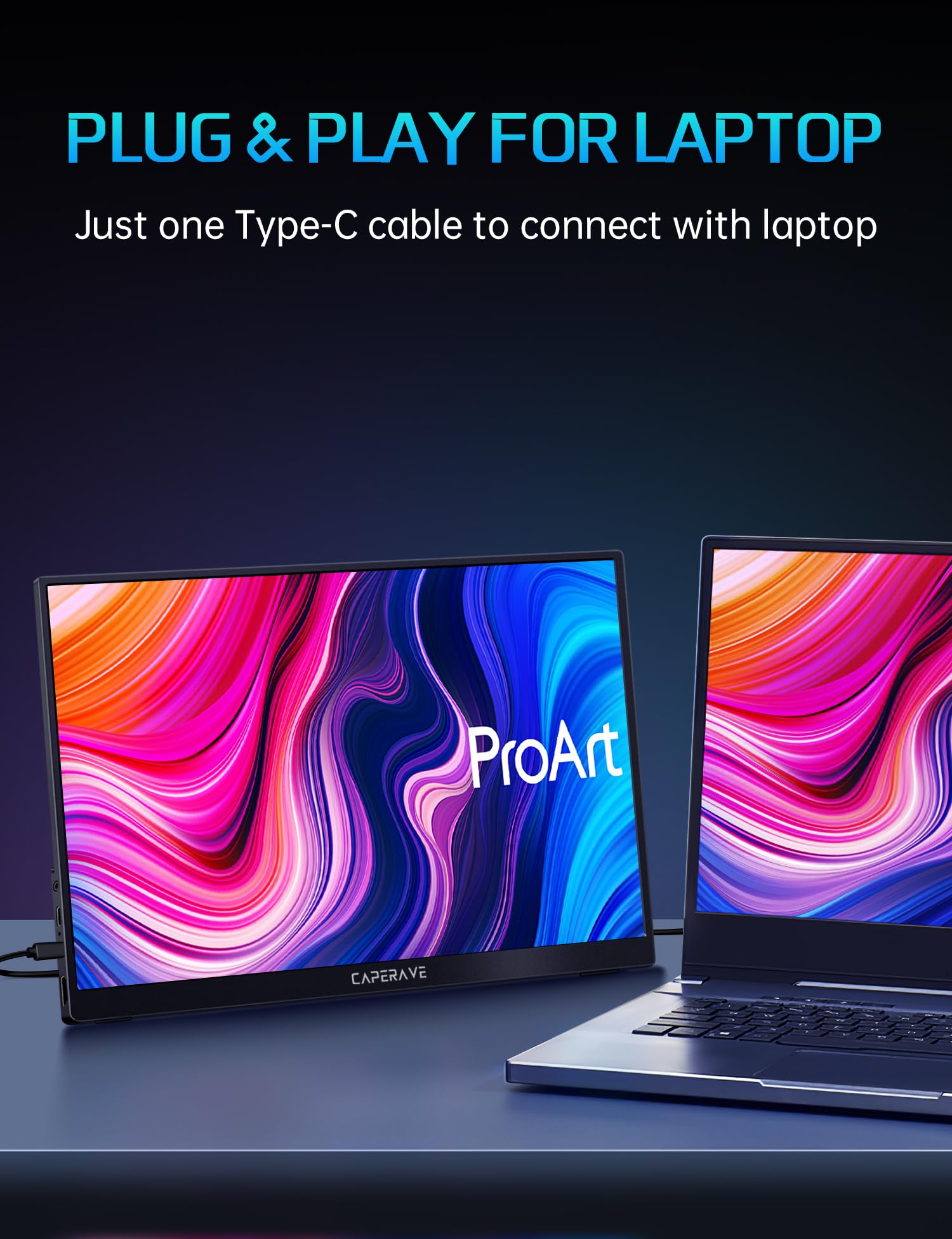 Caperave 17.3'' Portable Monitor 4K, 500 Nits 3840 * 2160P 100% Adobe Rgb Travel Monitor With Bulit In Kickstand & Speakers, Por