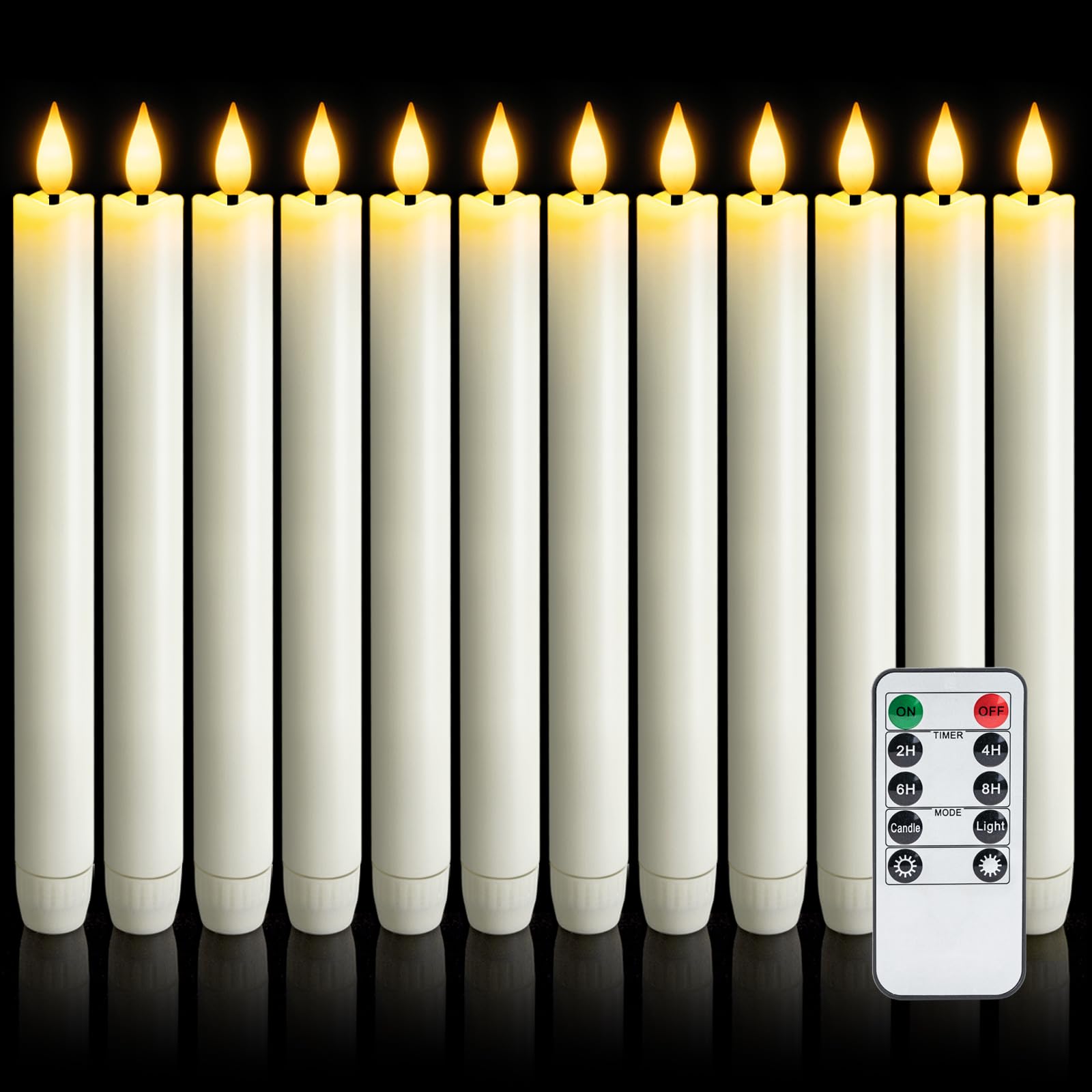 Meigic 12 Pcs Flameless Taper Candles with Remote Timer, Battery Operated Window Candles, White Plastic LED Candlesticks, for We