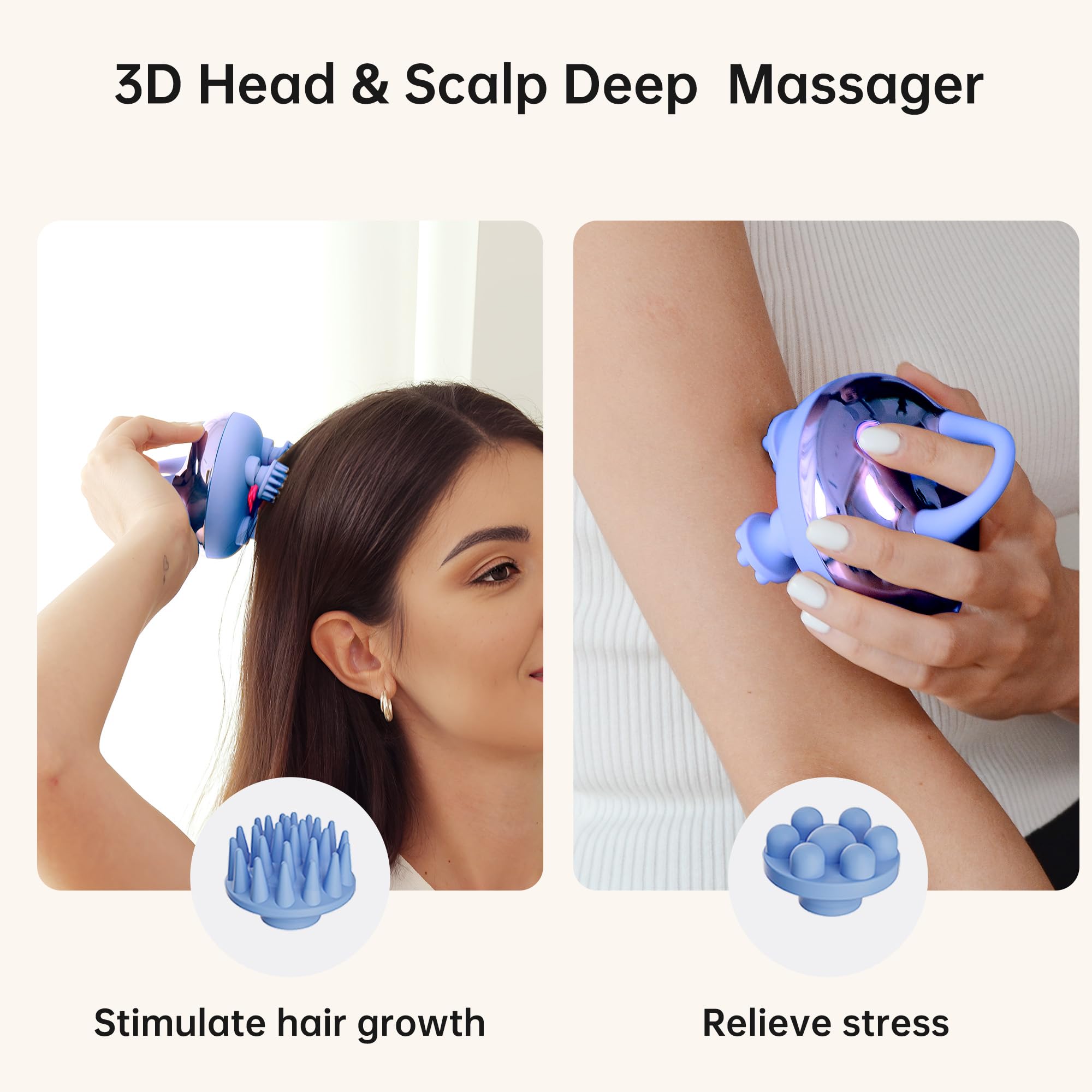 Comfier Cordless Scalp Massager Hair Growth With 3 Kneading Modes,Waterproof Head Massage With 8 Claws For Deep Cleansing,Body C