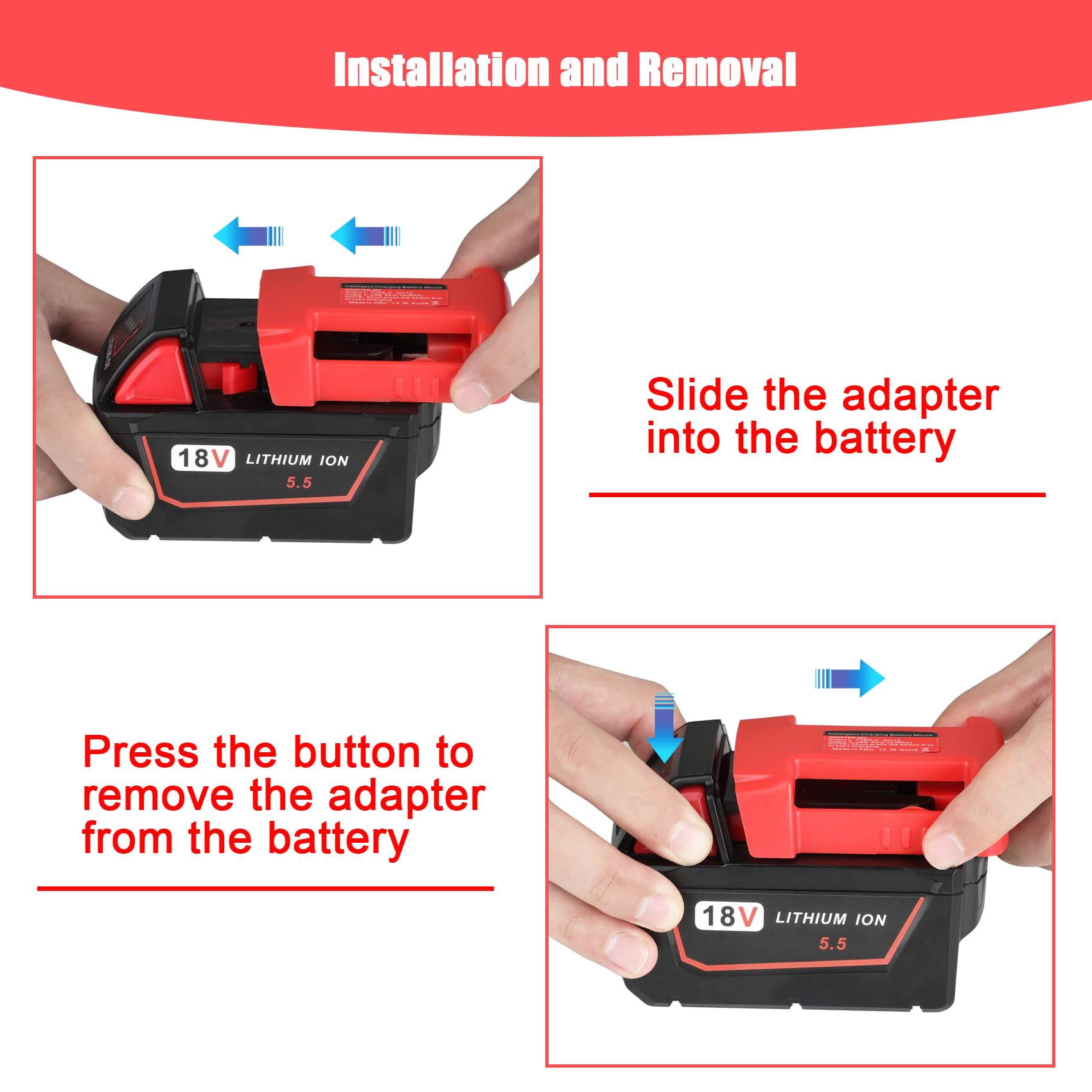 Kunlun 2 Pack Usb Charger Adapter Compatible For Milwaukee M18 18V Battery, Dual Output Port With Usb And Type C Charging Interf